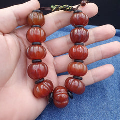 Lot 11 Antique Himalayan Tibetan Carnelian Carved Agate Beads Melon Shape Beads