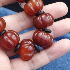 Lot 11 Antique Himalayan Tibetan Carnelian Carved Agate Beads Melon Shape Beads