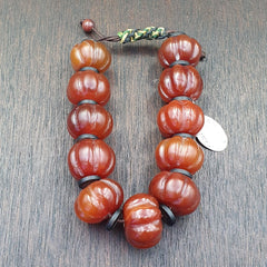 Lot 11 Antique Himalayan Tibetan Carnelian Carved Agate Beads Melon Shape Beads