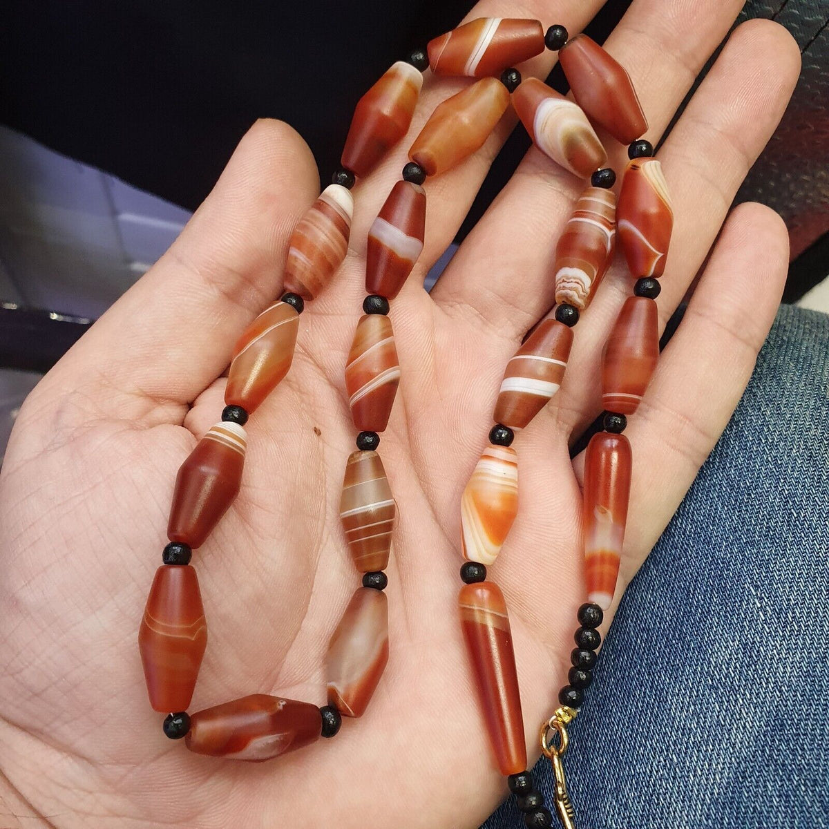 Red Agate rare patterns Himalayan indo Tibetan Agate carnelian Beads Necklace