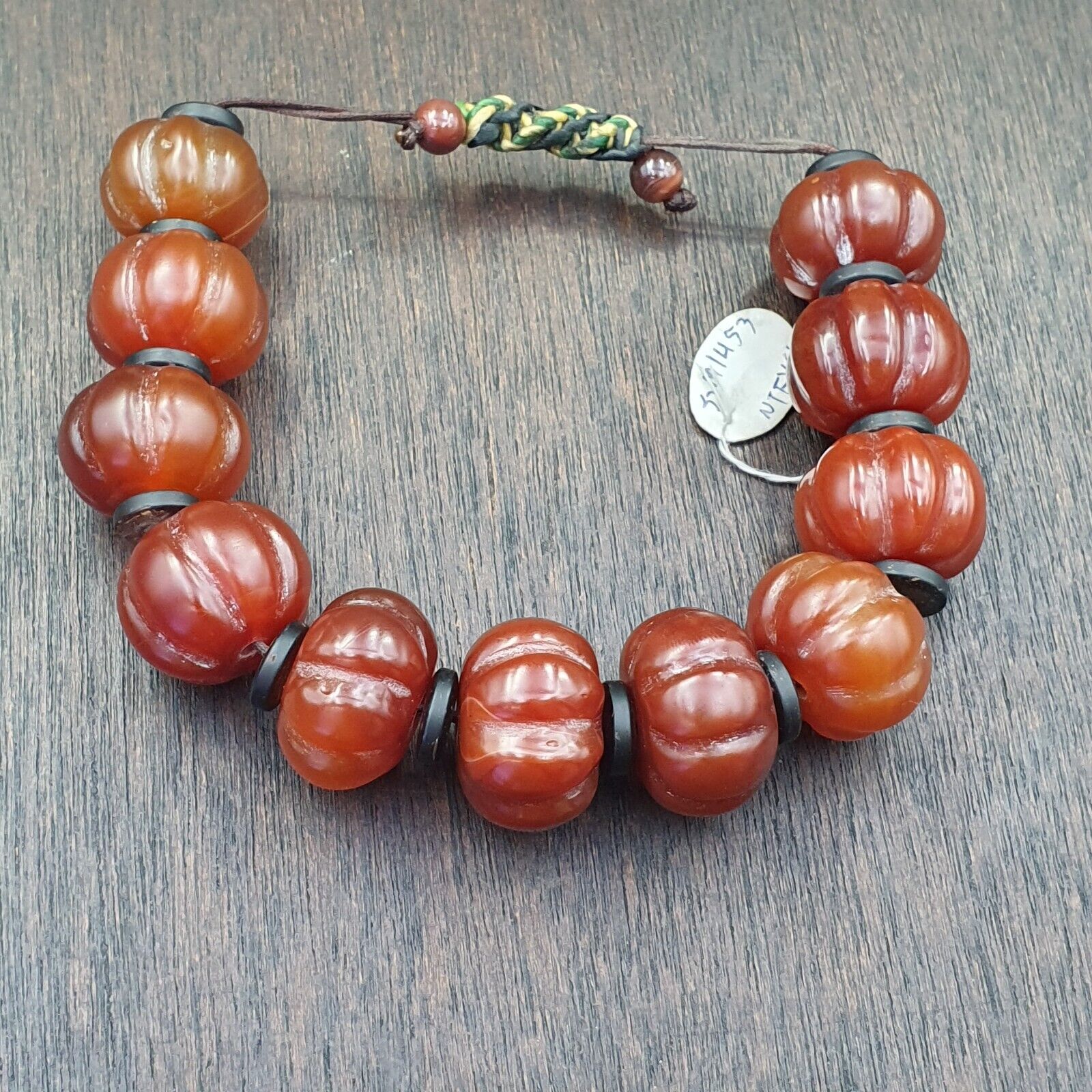 Lot 11 Antique Himalayan Tibetan Carnelian Carved Agate Beads Melon Shape Beads