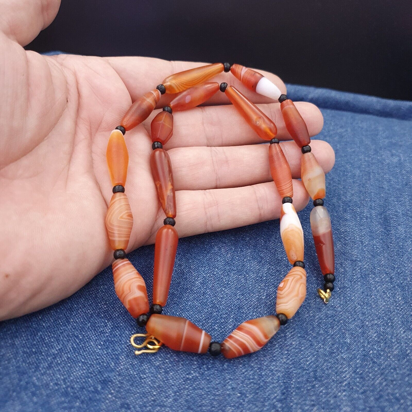 Red Agate rare patterns Himalayan indo Tibetan Agate carnelian Beads Necklace N2