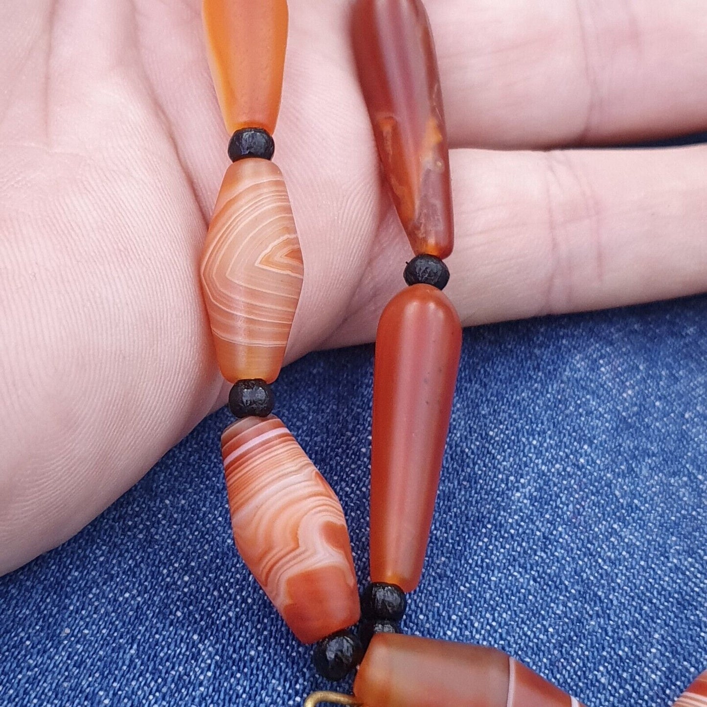 紅瑪瑙稀有圖案喜馬拉雅印度西藏瑪瑙紅玉髓珠項鍊 N2 