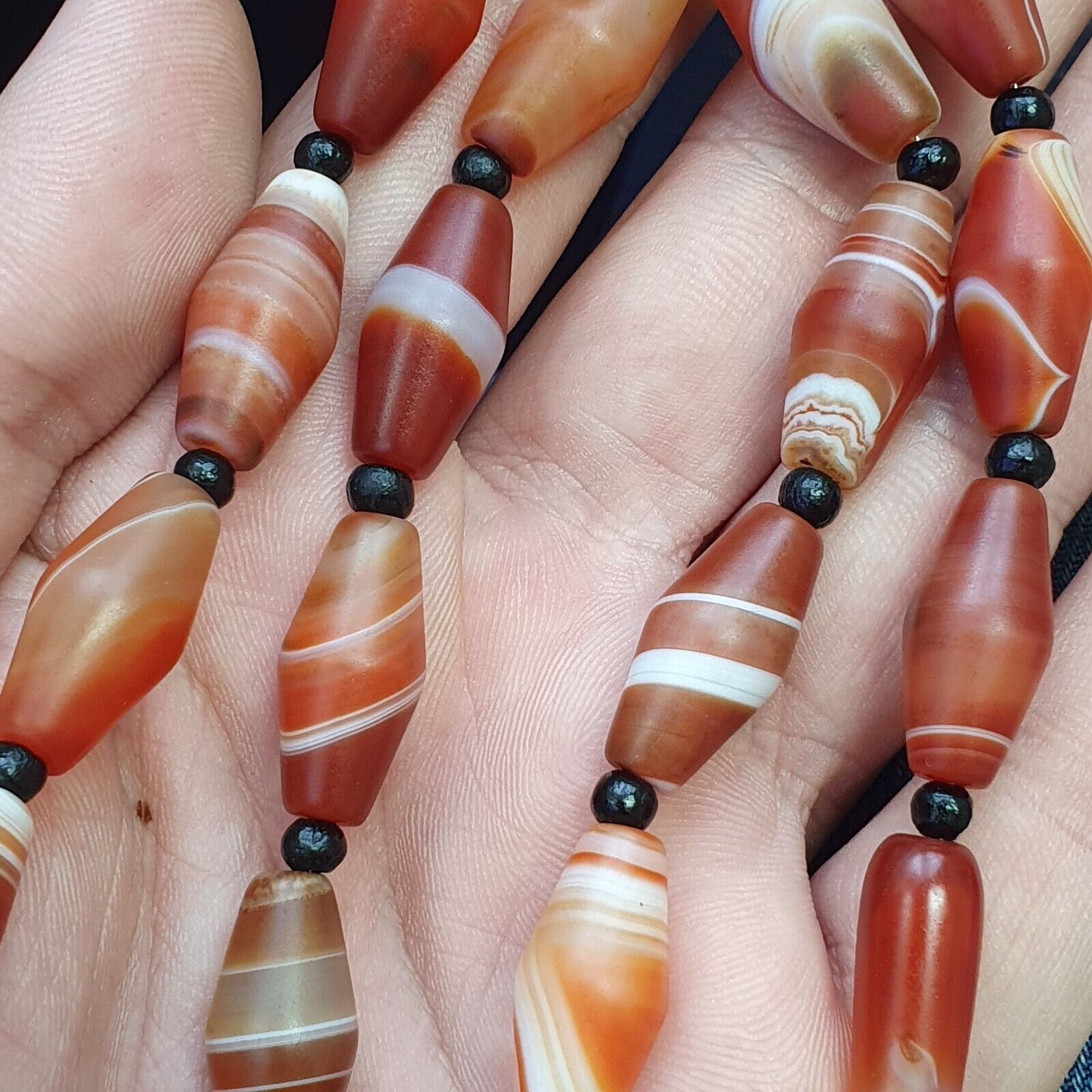 Red Agate rare patterns Himalayan indo Tibetan Agate carnelian Beads Necklace