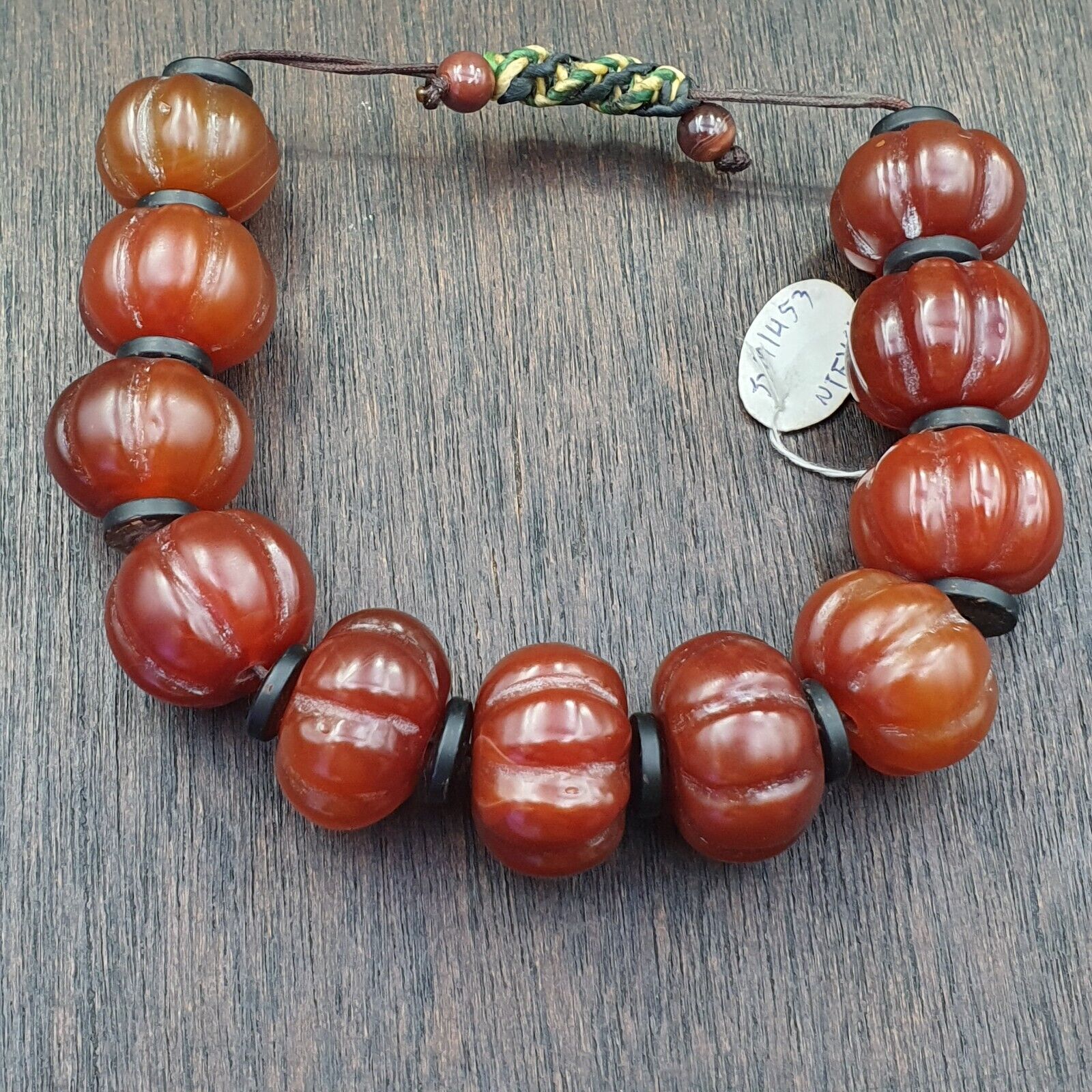 Lot 11 Antique Himalayan Tibetan Carnelian Carved Agate Beads Melon Shape Beads