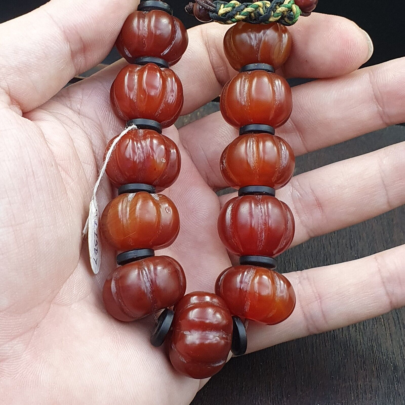 Lot 11 Antique Himalayan Tibetan Carnelian Carved Agate Beads Melon Shape Beads