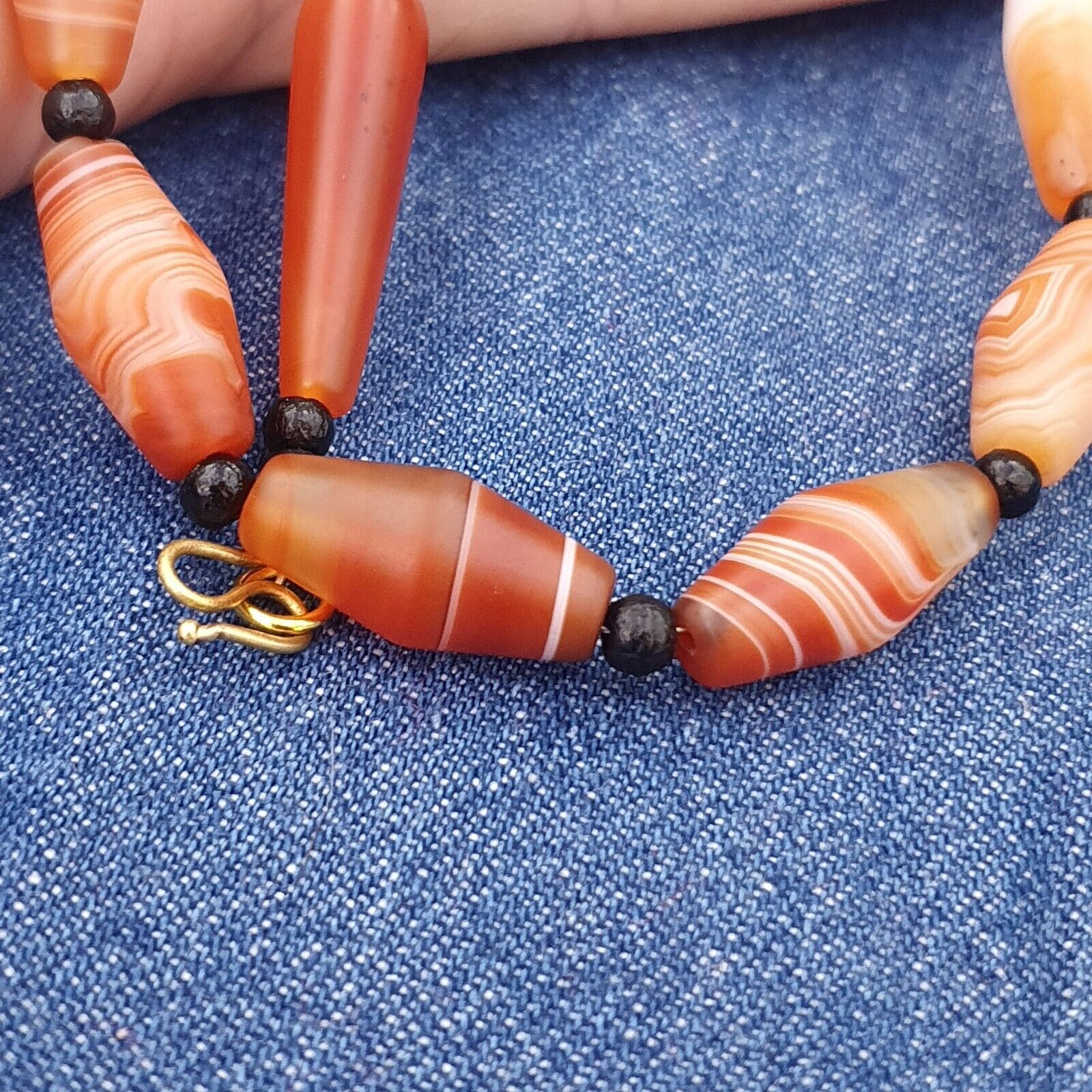 Red Agate rare patterns Himalayan indo Tibetan Agate carnelian Beads Necklace N2