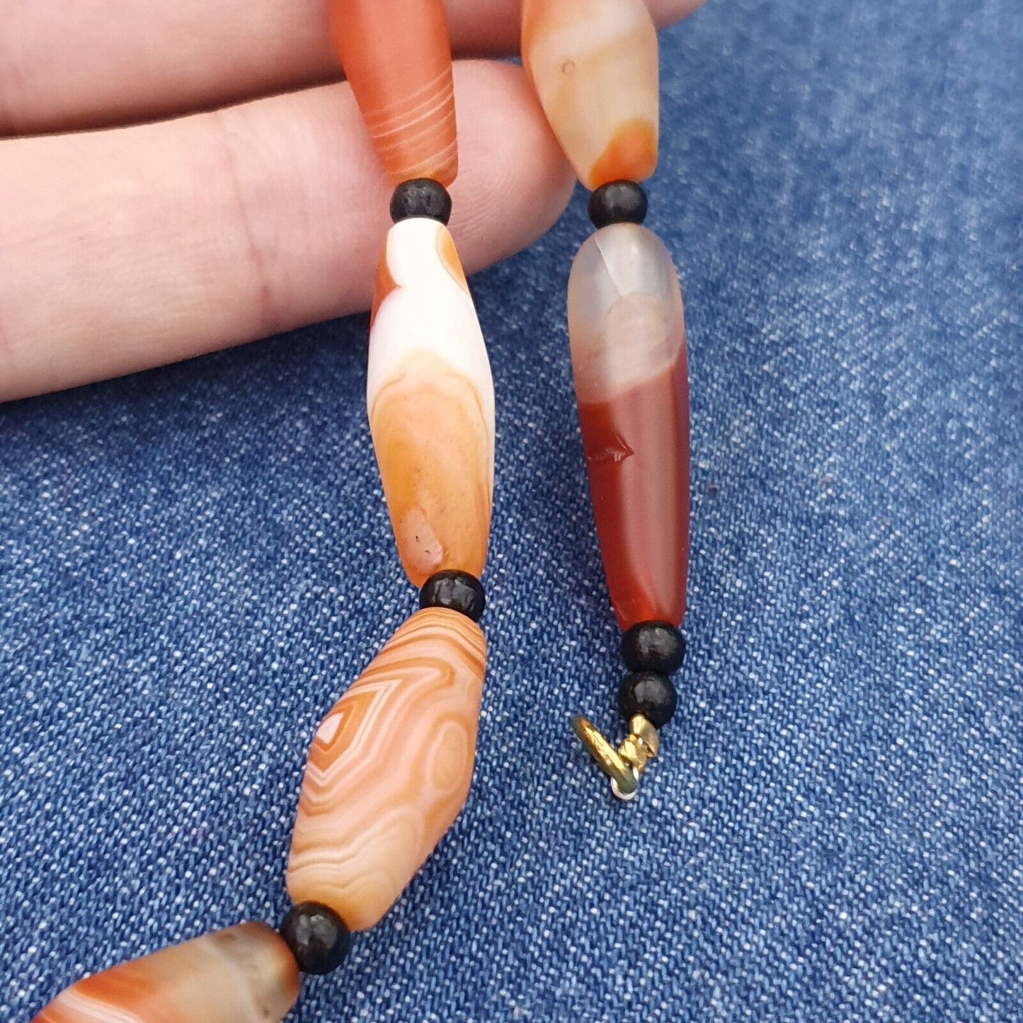 紅瑪瑙稀有圖案喜馬拉雅印度西藏瑪瑙紅玉髓珠項鍊 N2 