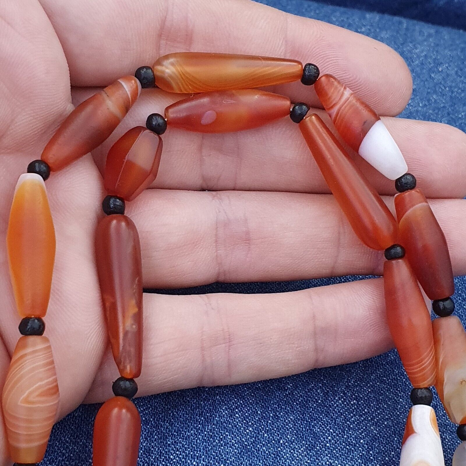 Red Agate rare patterns Himalayan indo Tibetan Agate carnelian Beads Necklace N2