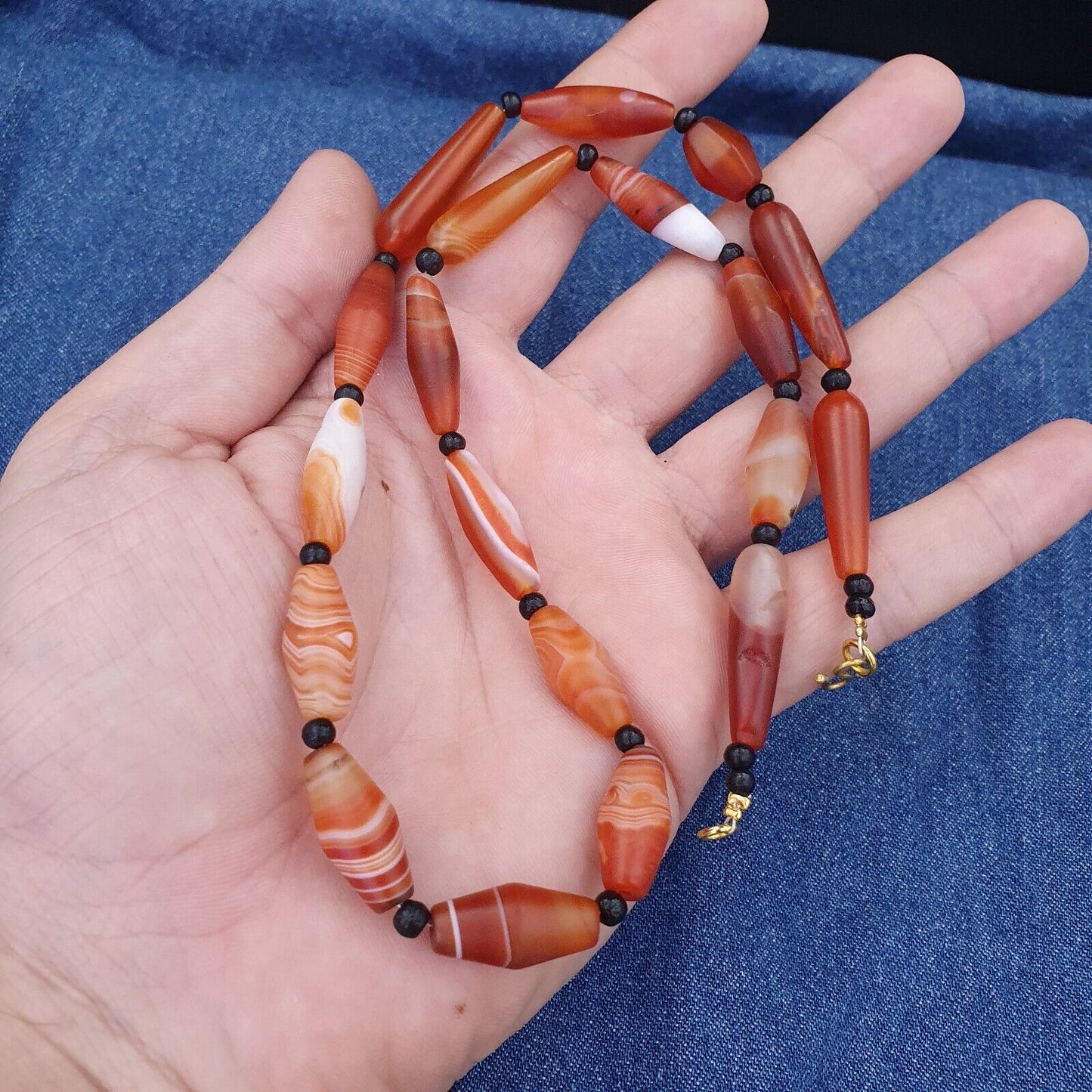 紅瑪瑙稀有圖案喜馬拉雅印度西藏瑪瑙紅玉髓珠項鍊 N2 