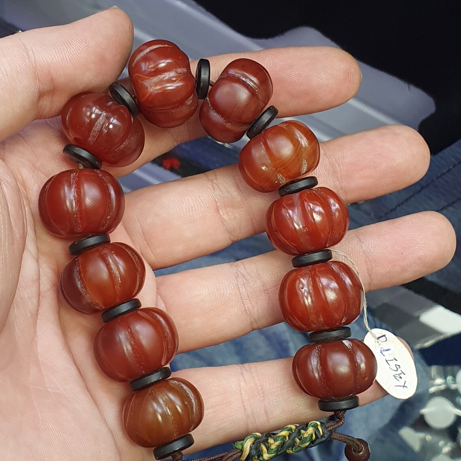 Lot 11 Antique Himalayan Tibetan Carnelian Carved Agate Beads Melon Shape Beads