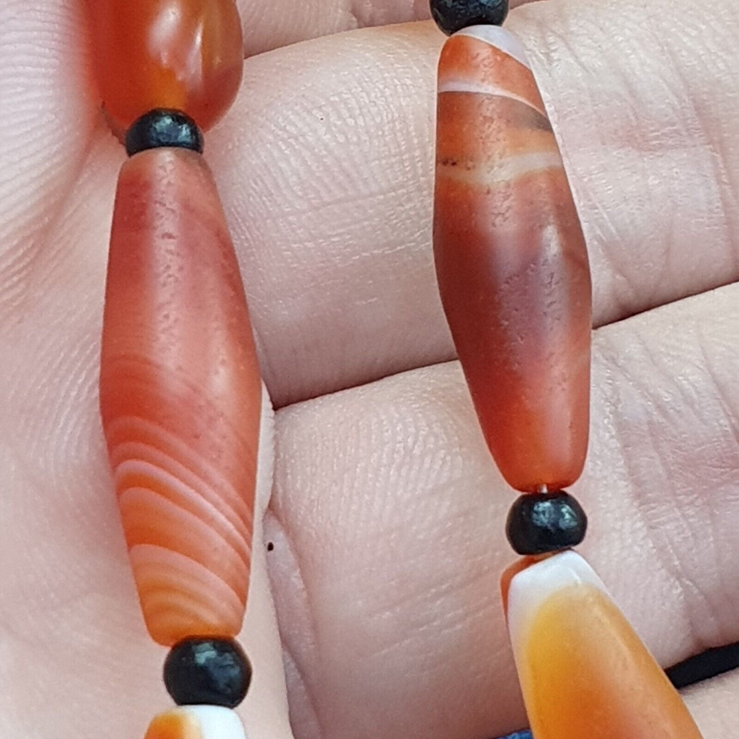 紅瑪瑙稀有圖案喜馬拉雅印度西藏瑪瑙紅玉髓珠項鍊 N2 