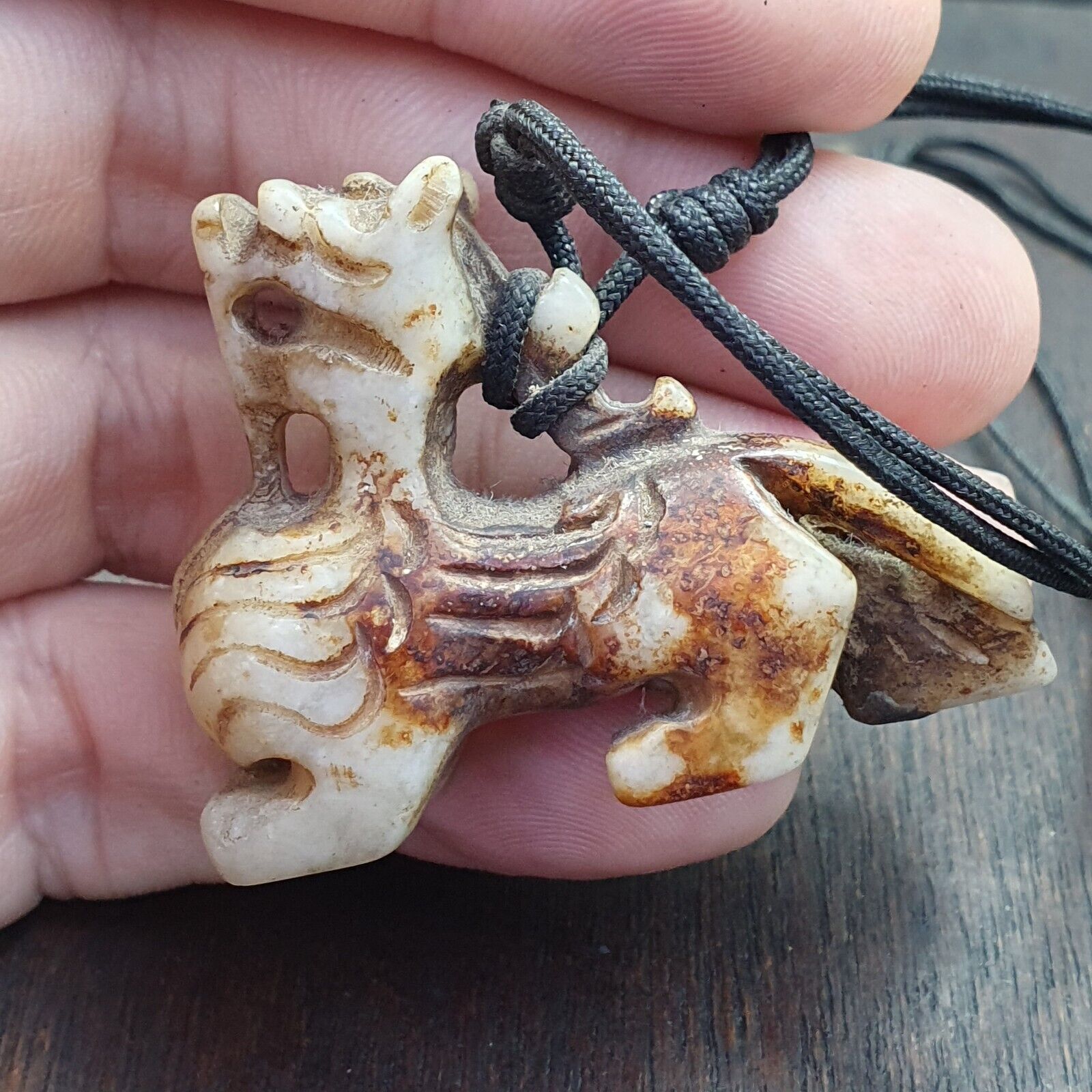 Antique Tibetan Himalayan Carving stone Jade Animal Beads pendant