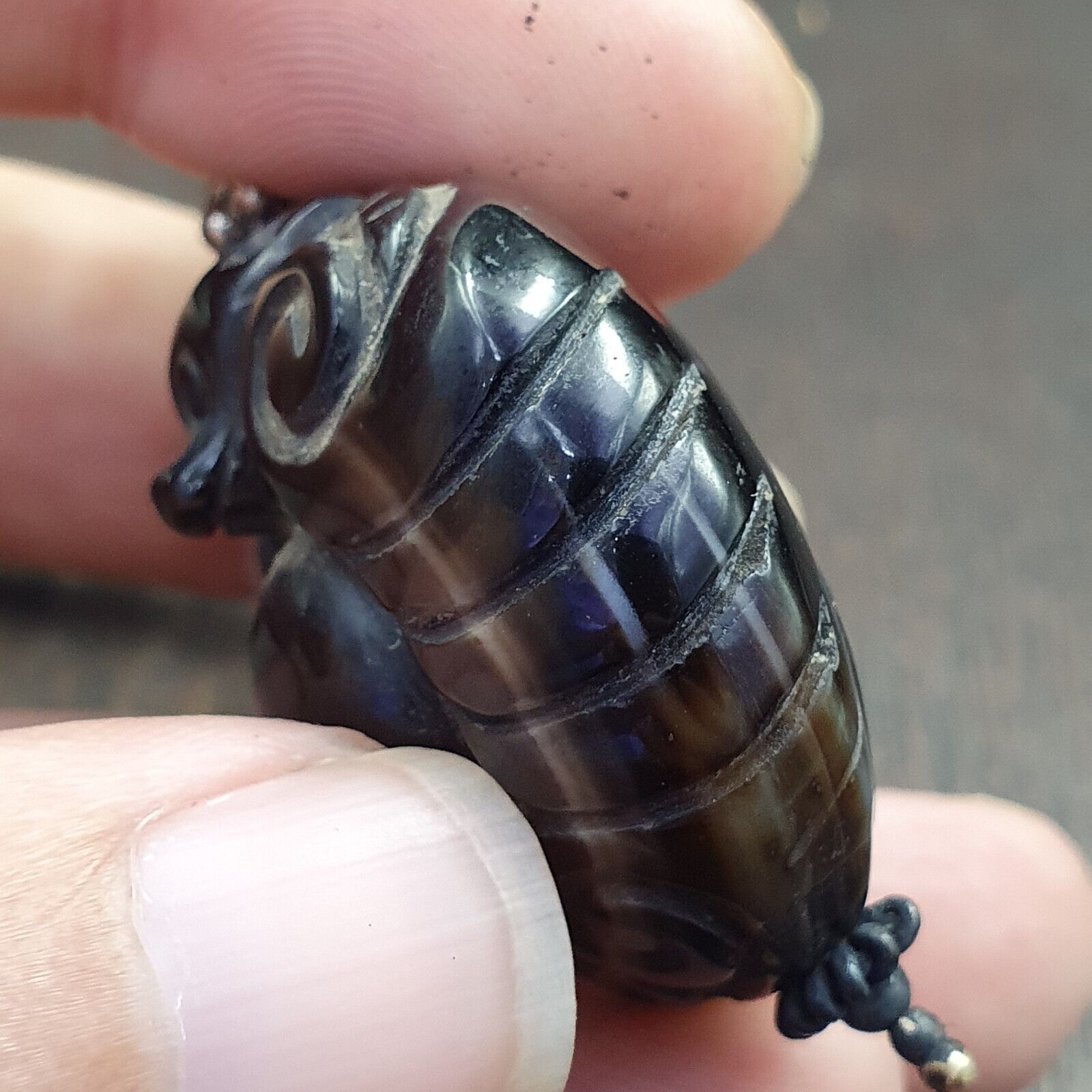 Antique Tibetan Himalayan Carving Agate Beads pendant with Sterling silver beads