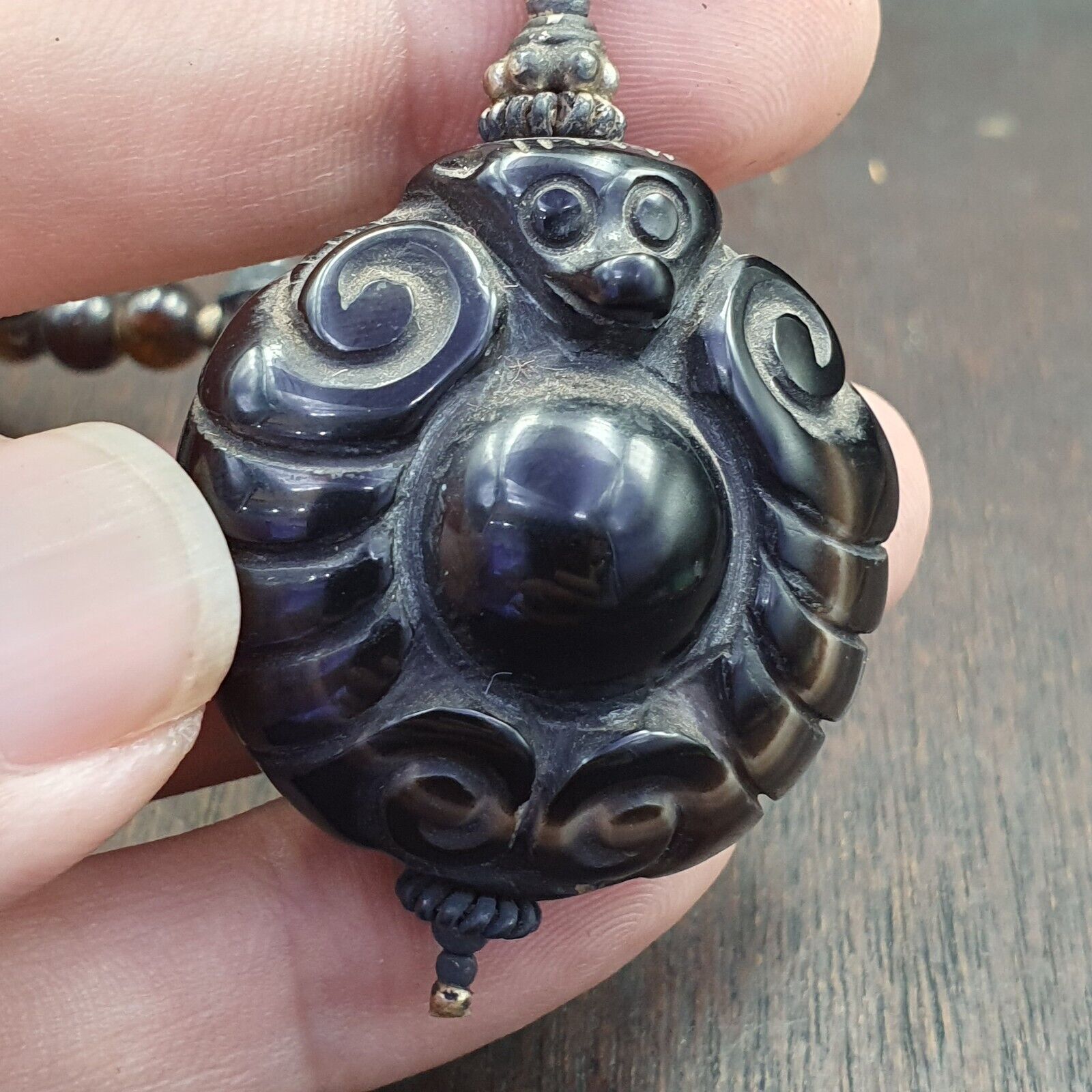 Antique Tibetan Himalayan Carving Agate Beads pendant with Sterling silver beads