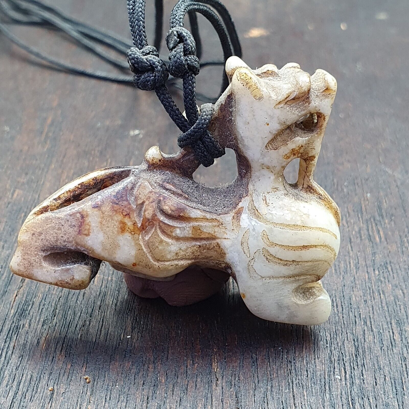 Antique Tibetan Himalayan Carving stone Jade Animal Beads pendant