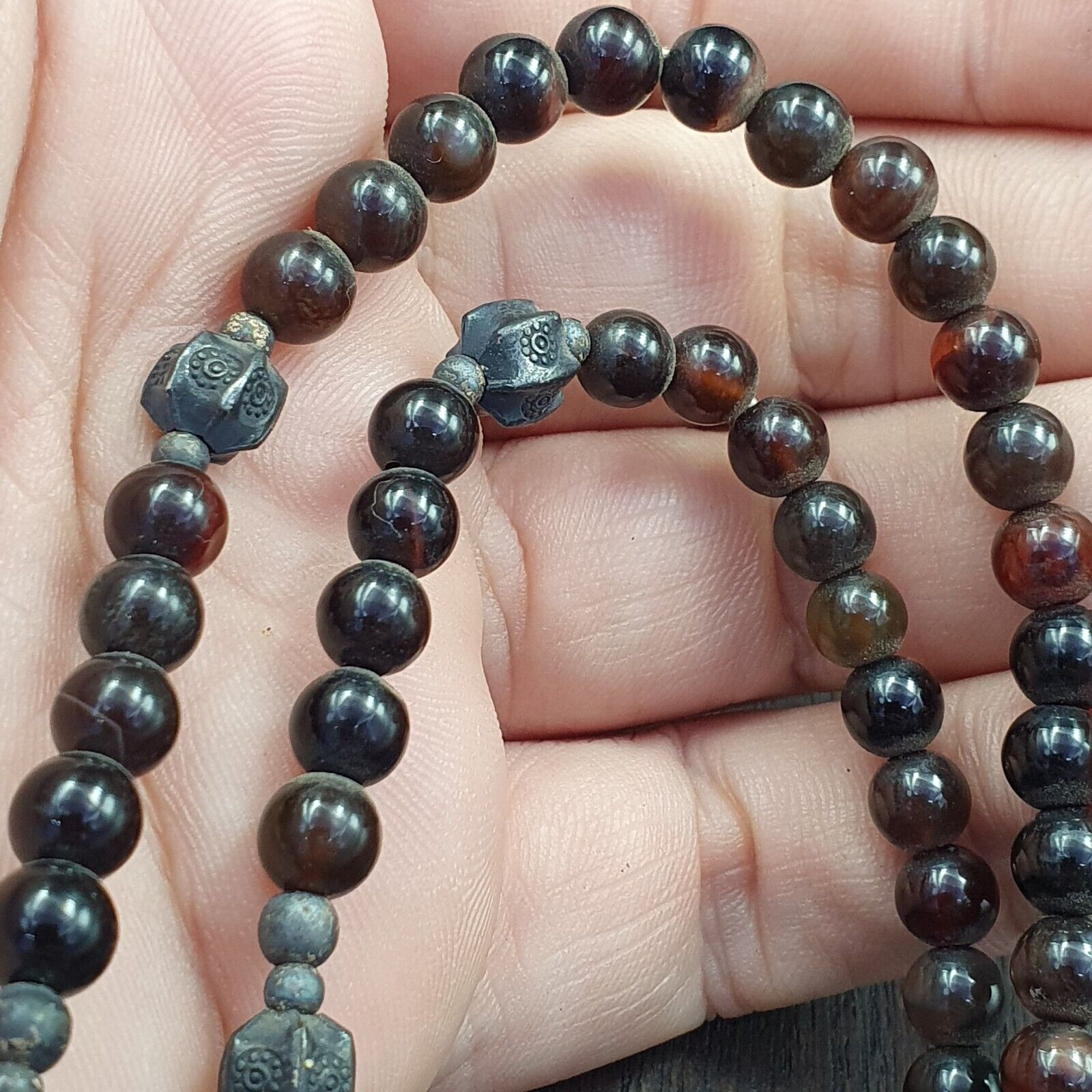Antique Tibetan Himalayan Carving Agate Beads pendant with Sterling silver beads