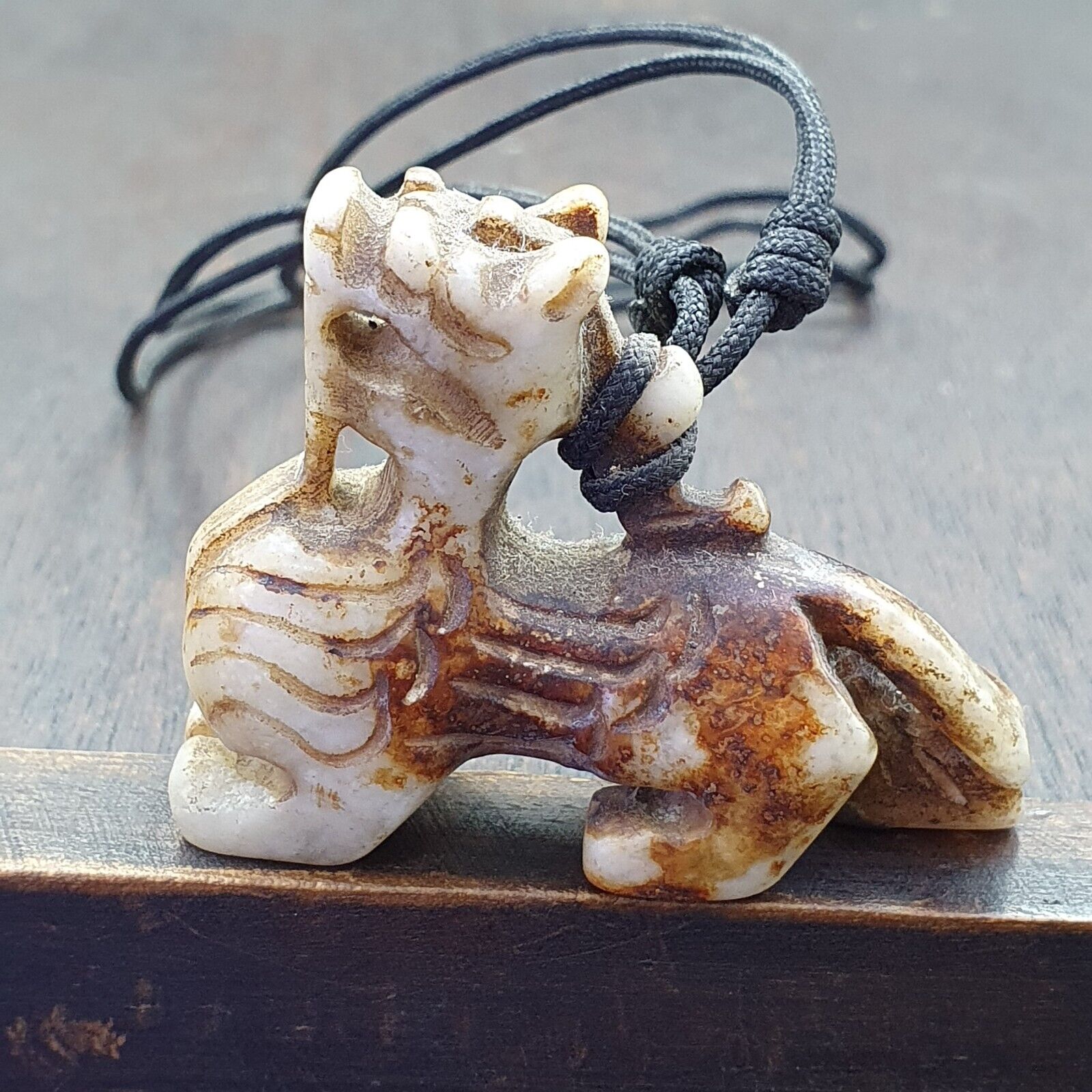 Antique Tibetan Himalayan Carving stone Jade Animal Beads pendant