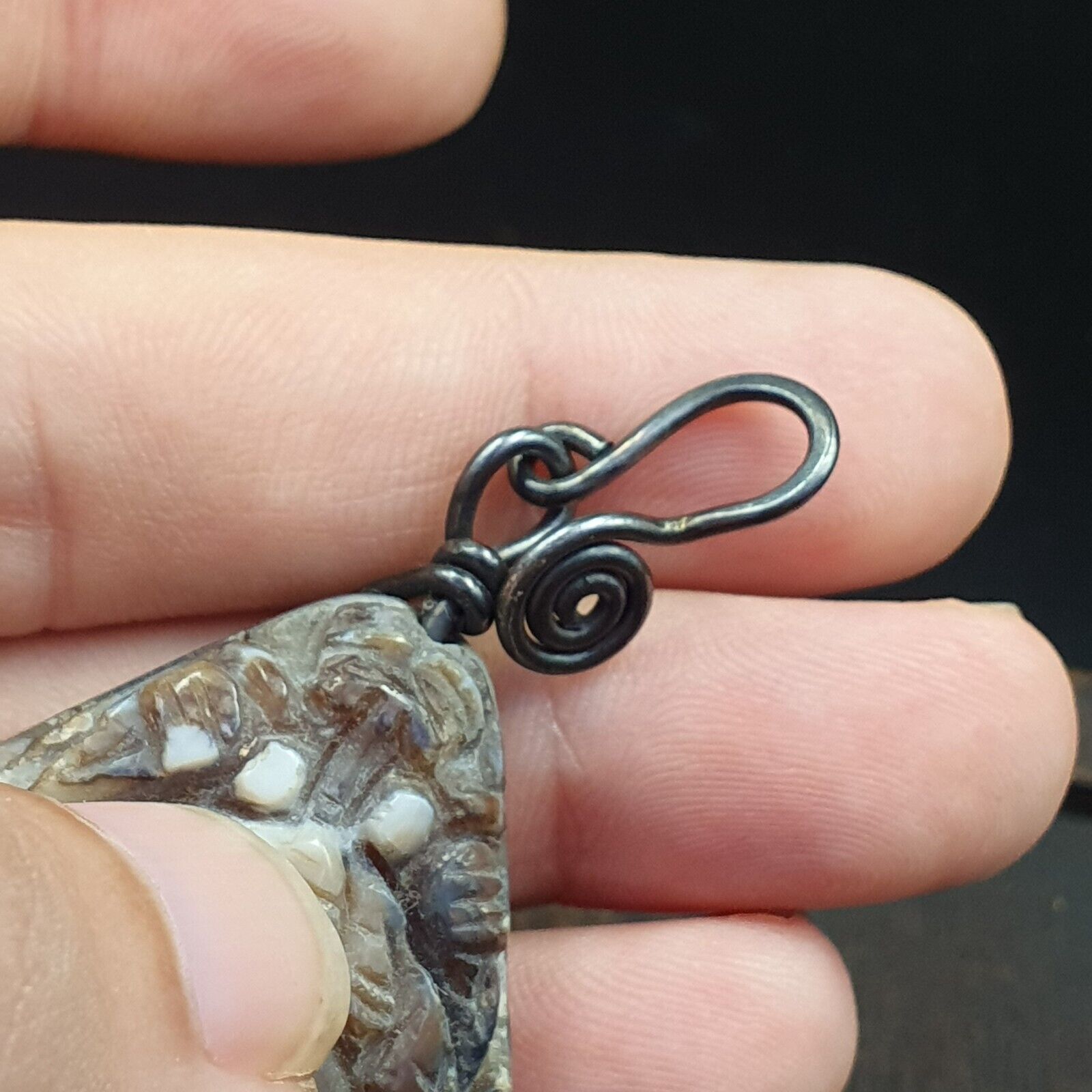 Antiker tibetischer Himalaya-Achatperlen-Anhänger mit Sterlingsilber