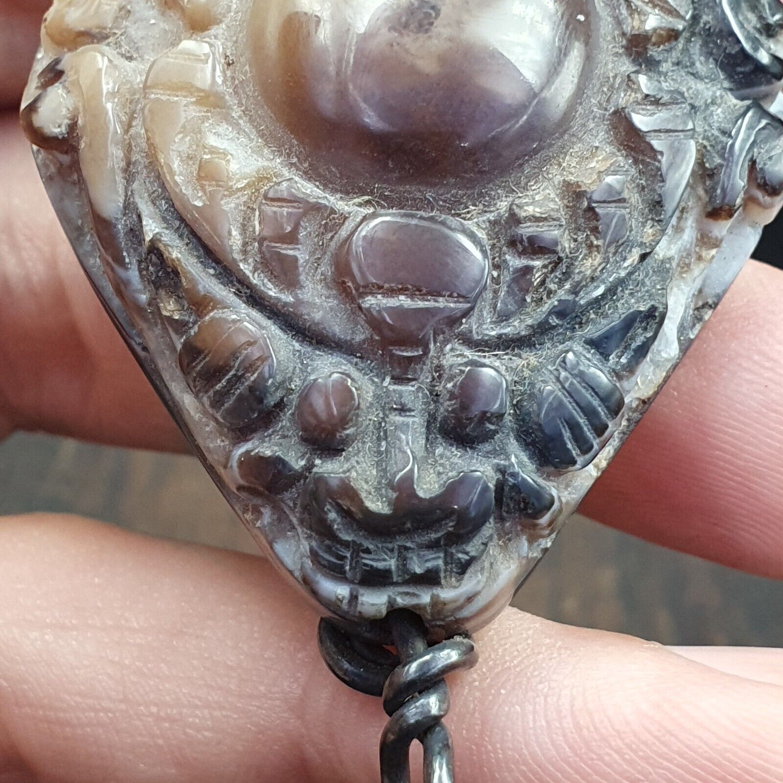 Antiker tibetischer Himalaya-Achatperlen-Anhänger mit Sterlingsilber