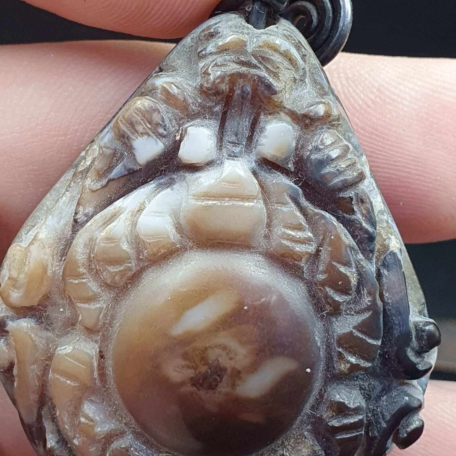 Antiker tibetischer Himalaya-Achatperlen-Anhänger mit Sterlingsilber