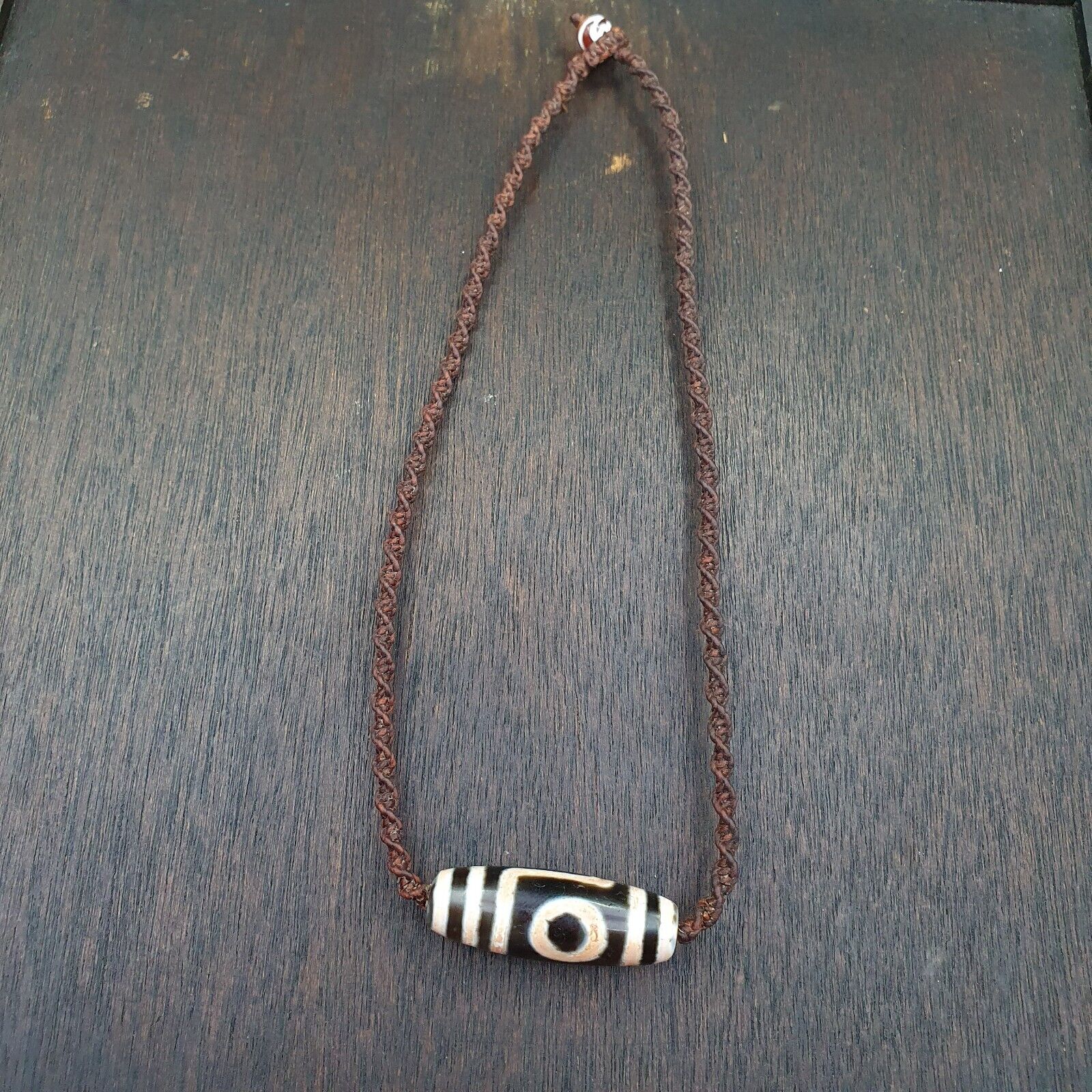 2 eye Tibetan dzi bead old amulet Agate Vintage Tibet pendant Necklace