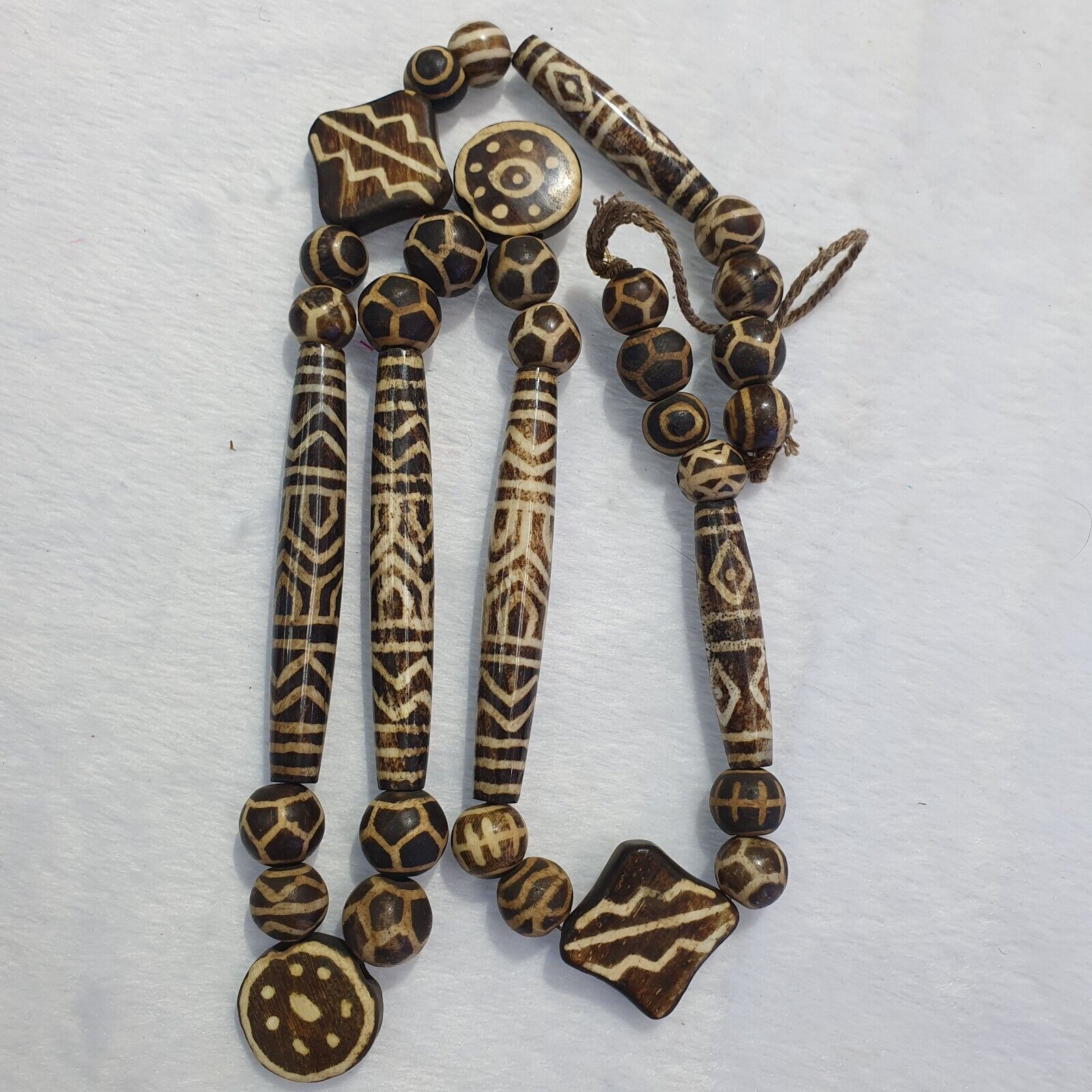 RARE Very Old PUMTEK BEADS Necklace Palmwood Great Patterns Necklace NC22