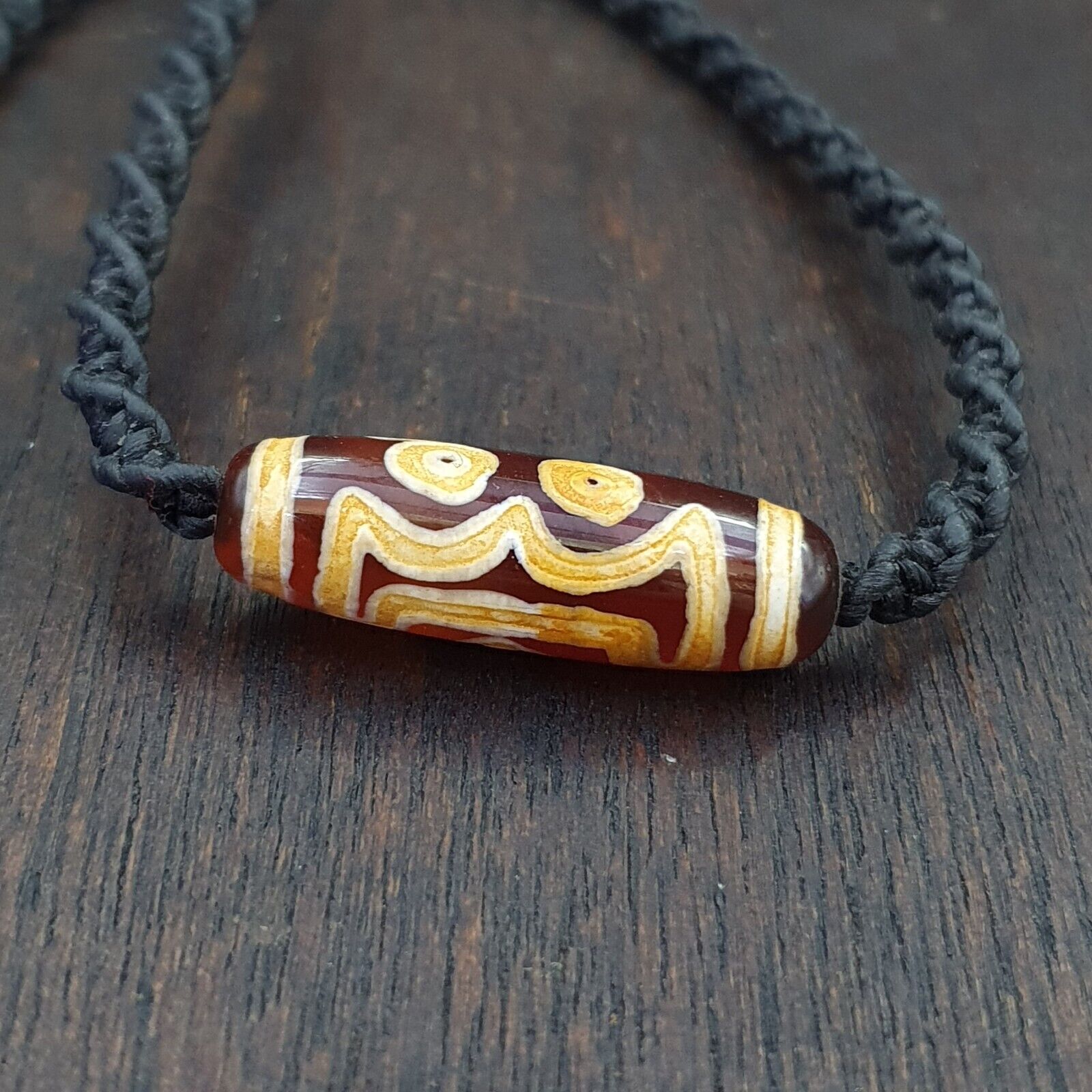 3 eyes Taiwan Etched Age bead old amulet Red Agate Vintage pendant Necklace