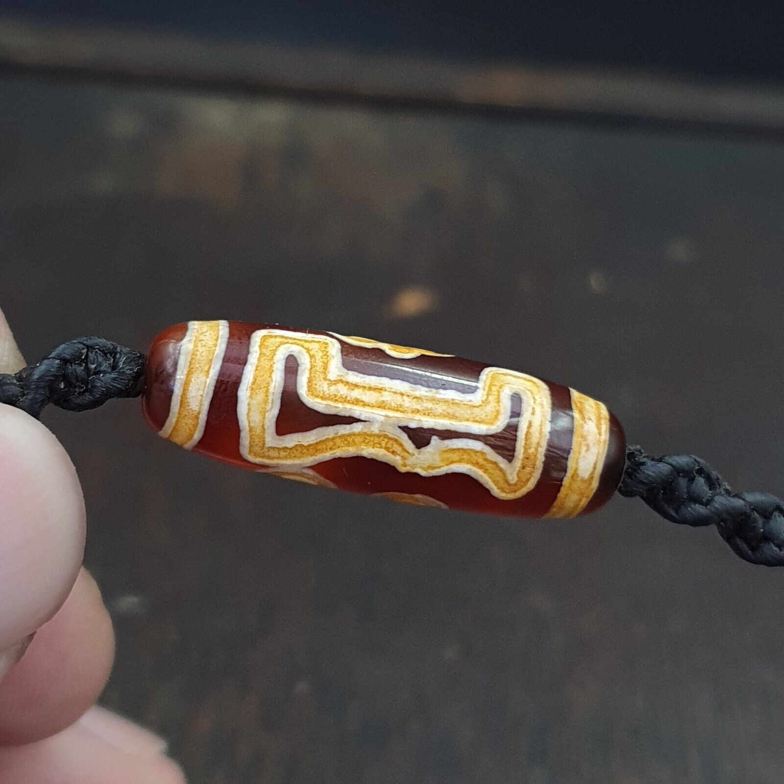 3 eyes Taiwan Etched Age bead old amulet Red Agate Vintage pendant Necklace
