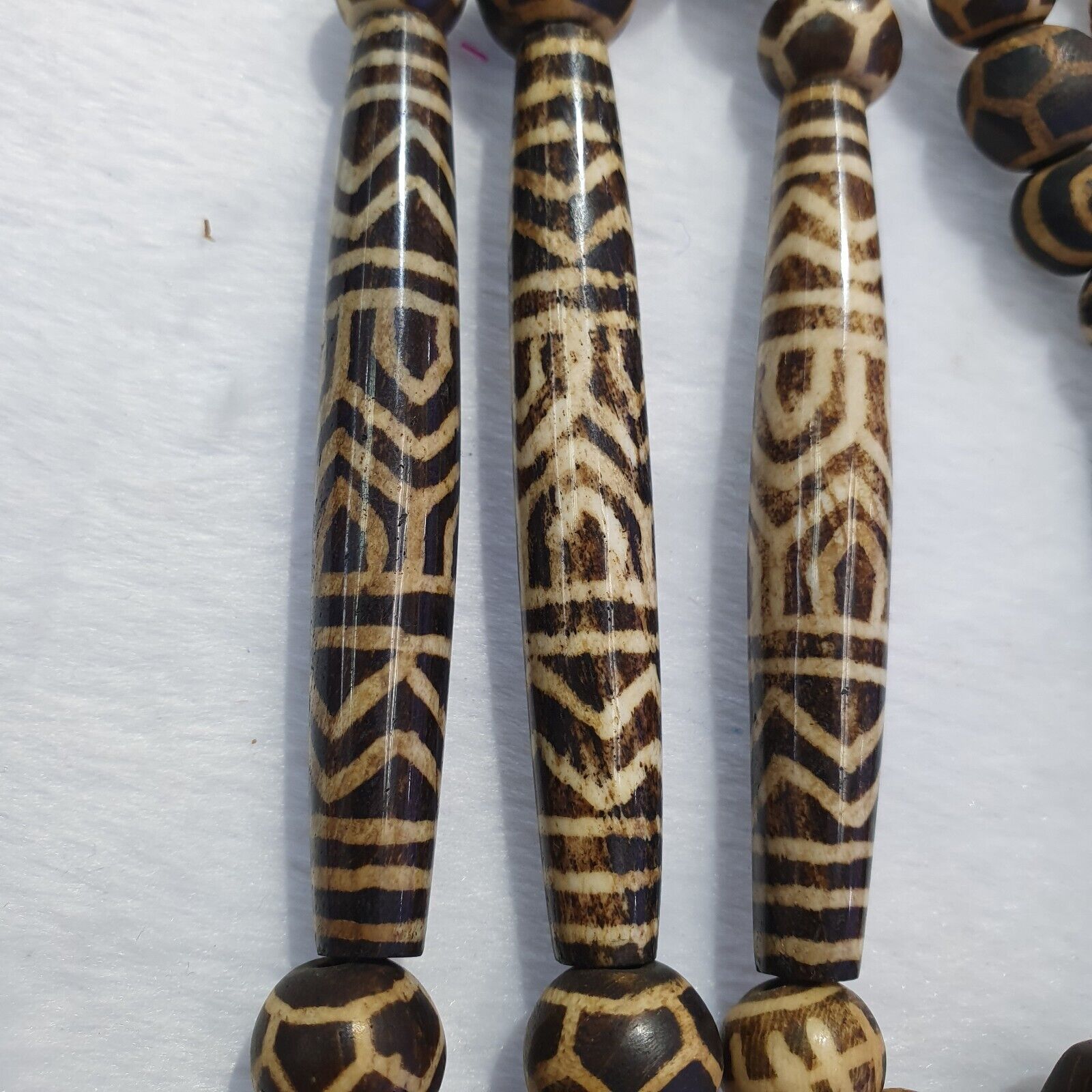RARE Very Old PUMTEK BEADS Necklace Palmwood Great Patterns Necklace NC22