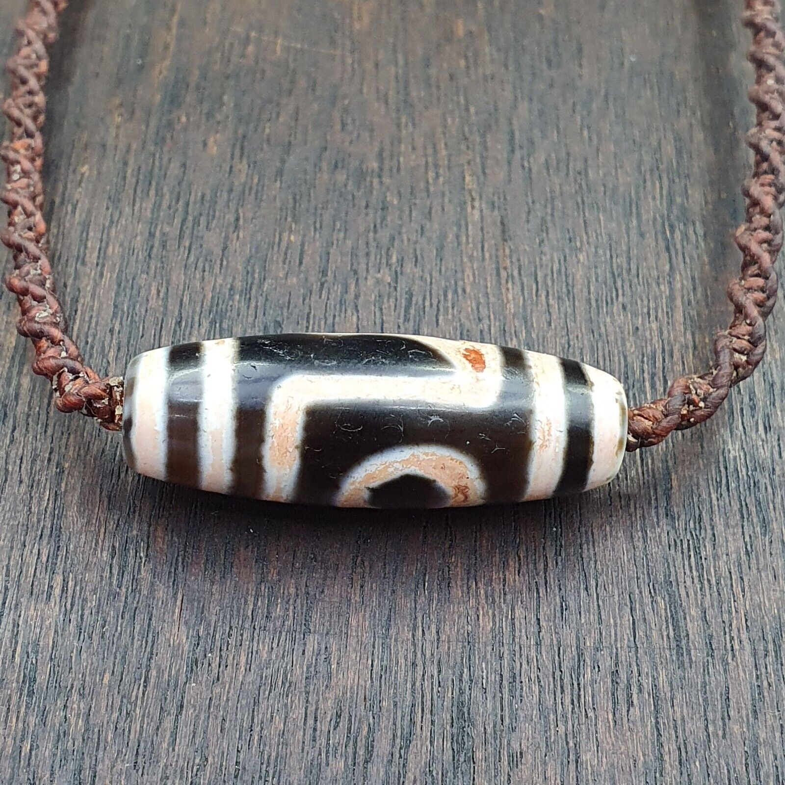 2 eye Tibetan dzi bead old amulet Agate Vintage Tibet pendant Necklace
