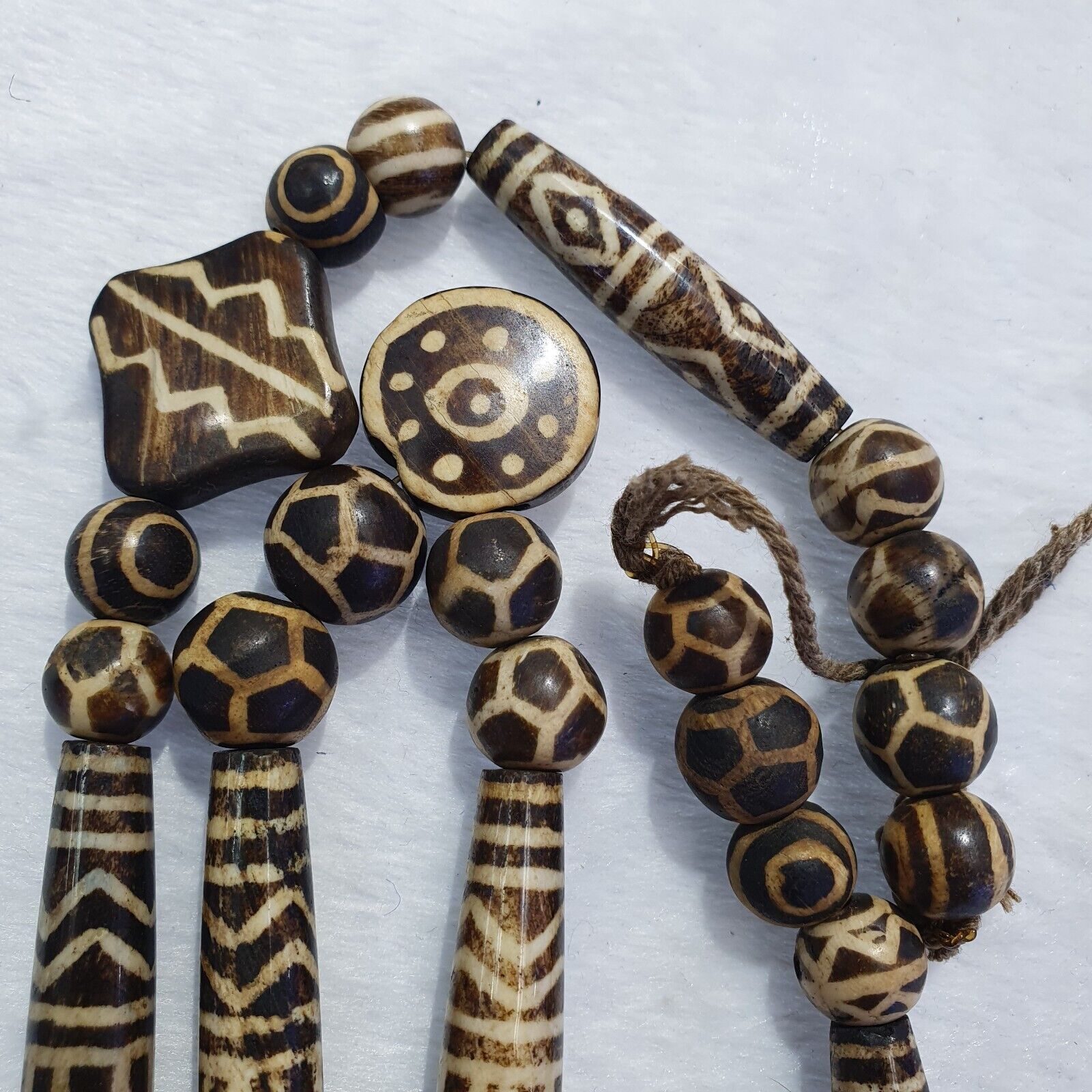 RARE Very Old PUMTEK BEADS Necklace Palmwood Great Patterns Necklace NC22