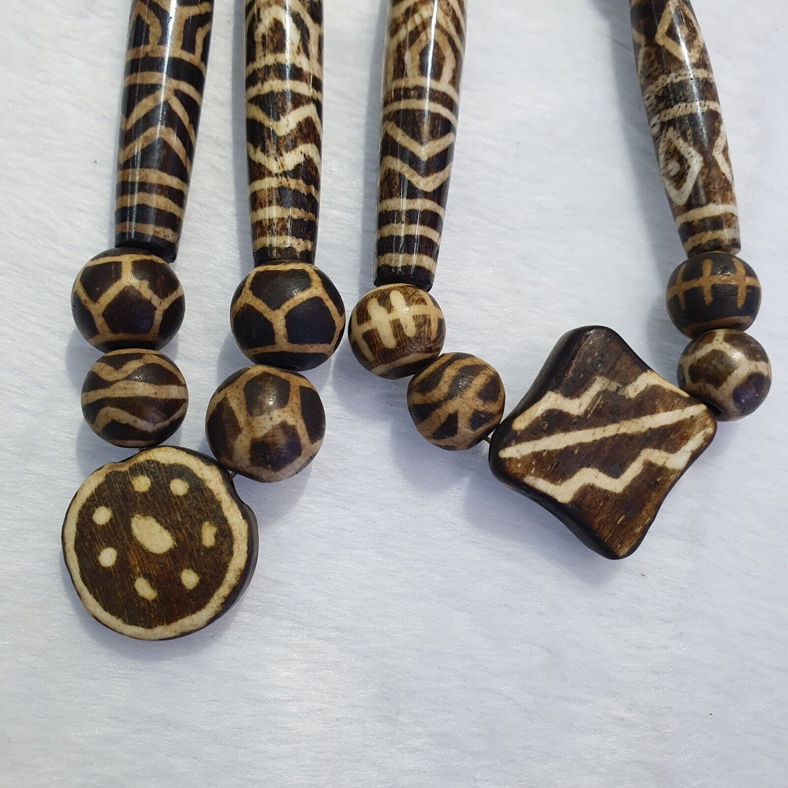 RARE Very Old PUMTEK BEADS Necklace Palmwood Great Patterns Necklace NC22