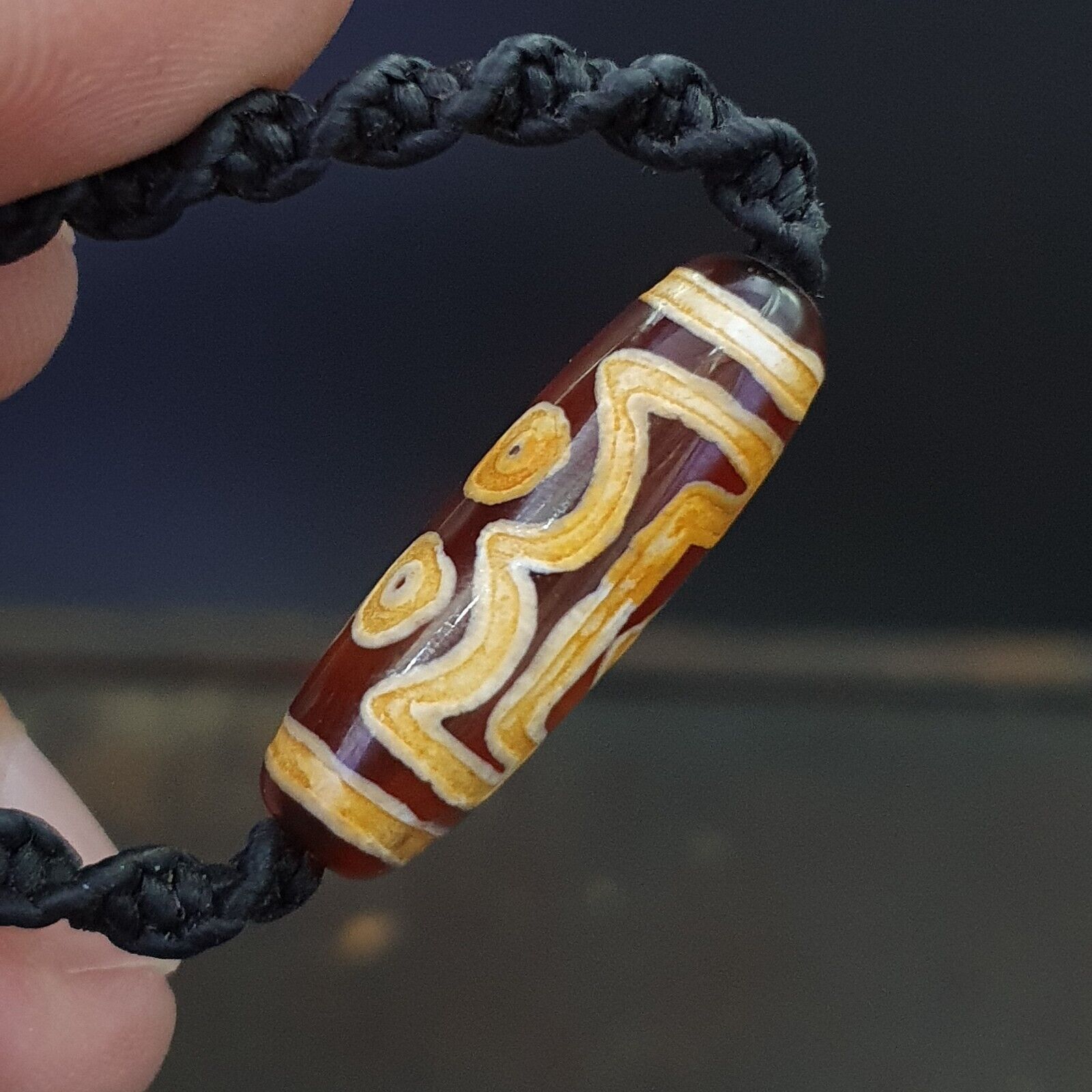 3 eyes Taiwan Etched Age bead old amulet Red Agate Vintage pendant Necklace