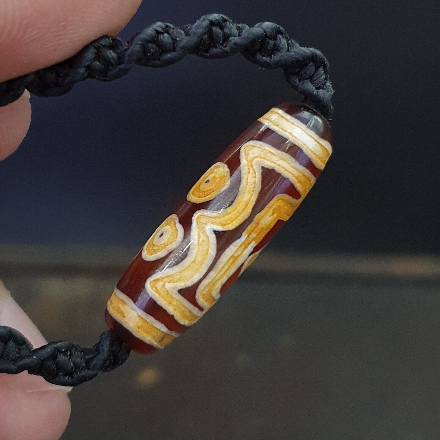 3 Augen Taiwan geätzte Alter Perle altes Amulett roter Achat Vintage Anhänger Halskette