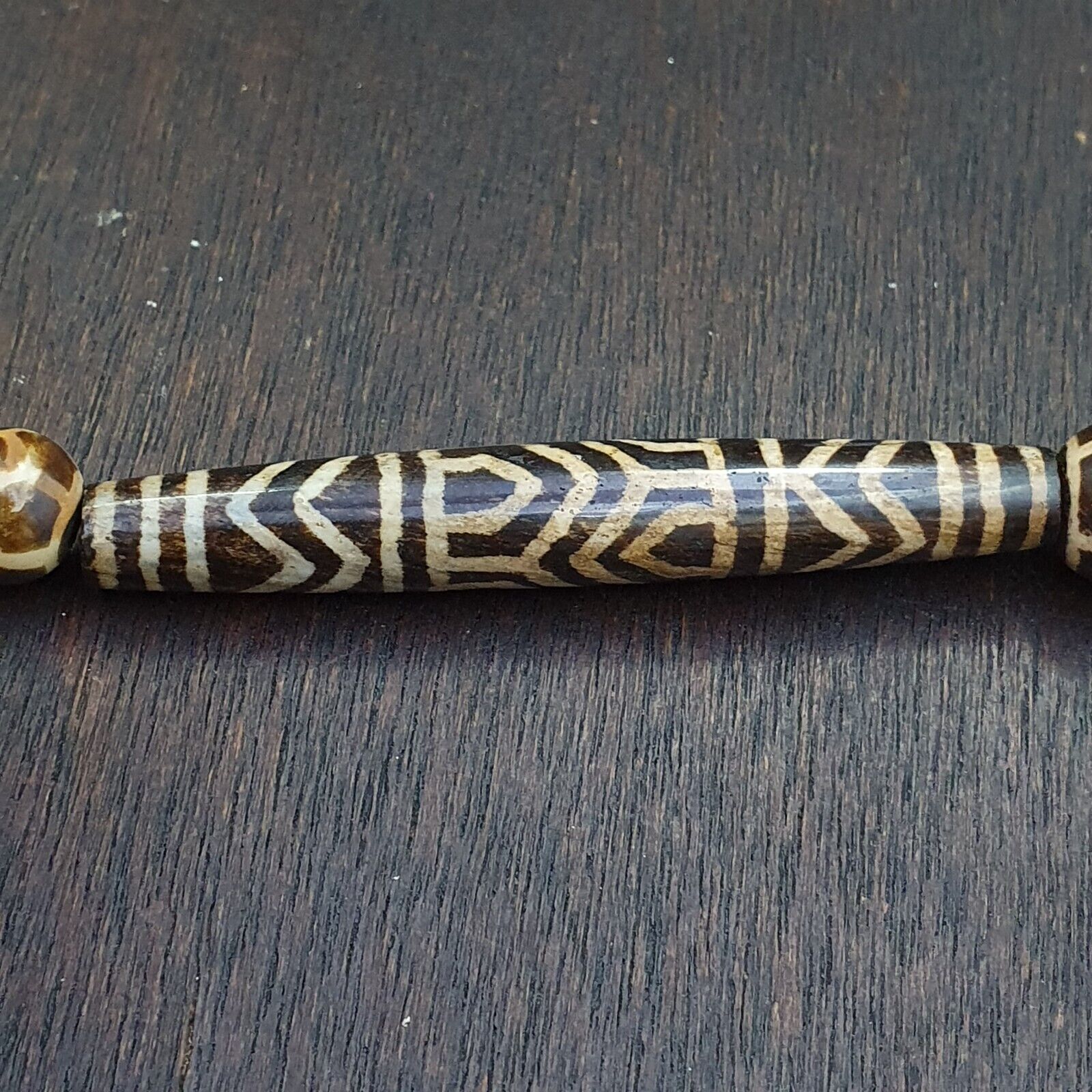 RARE Very Old PUMTEK BEADS Necklace Palmwood Great Patterns Necklace NC22