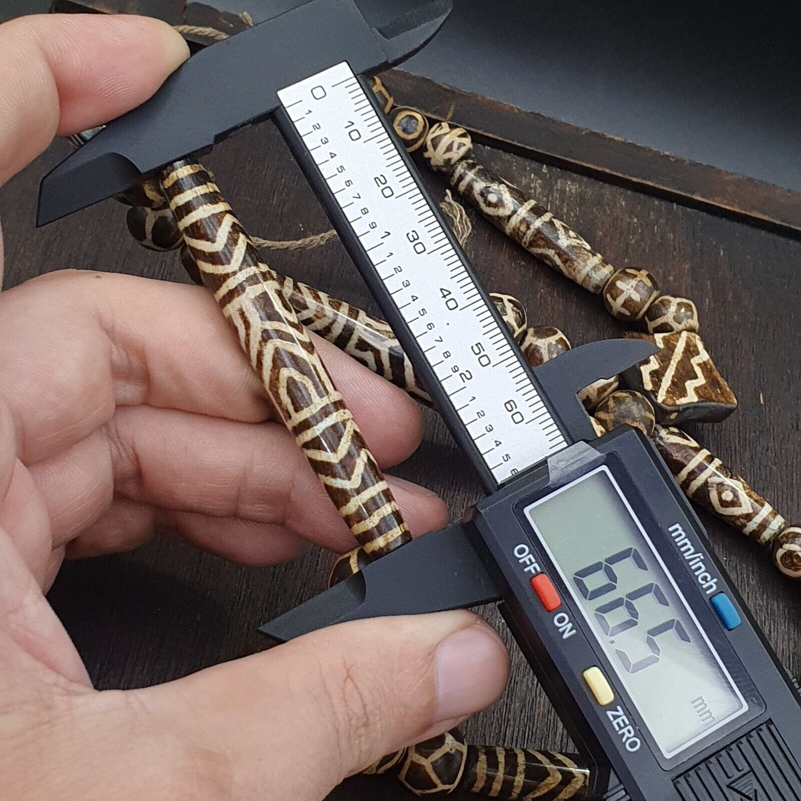 RARE Very Old PUMTEK BEADS Necklace Palmwood Great Patterns Necklace NC22