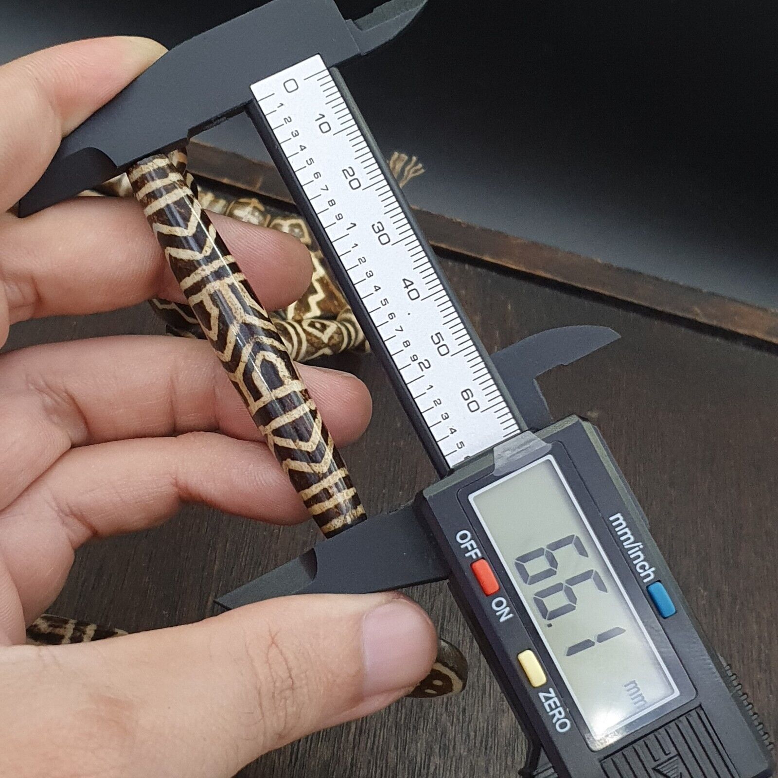 RARE Very Old PUMTEK BEADS Necklace Palmwood Great Patterns Necklace NC22