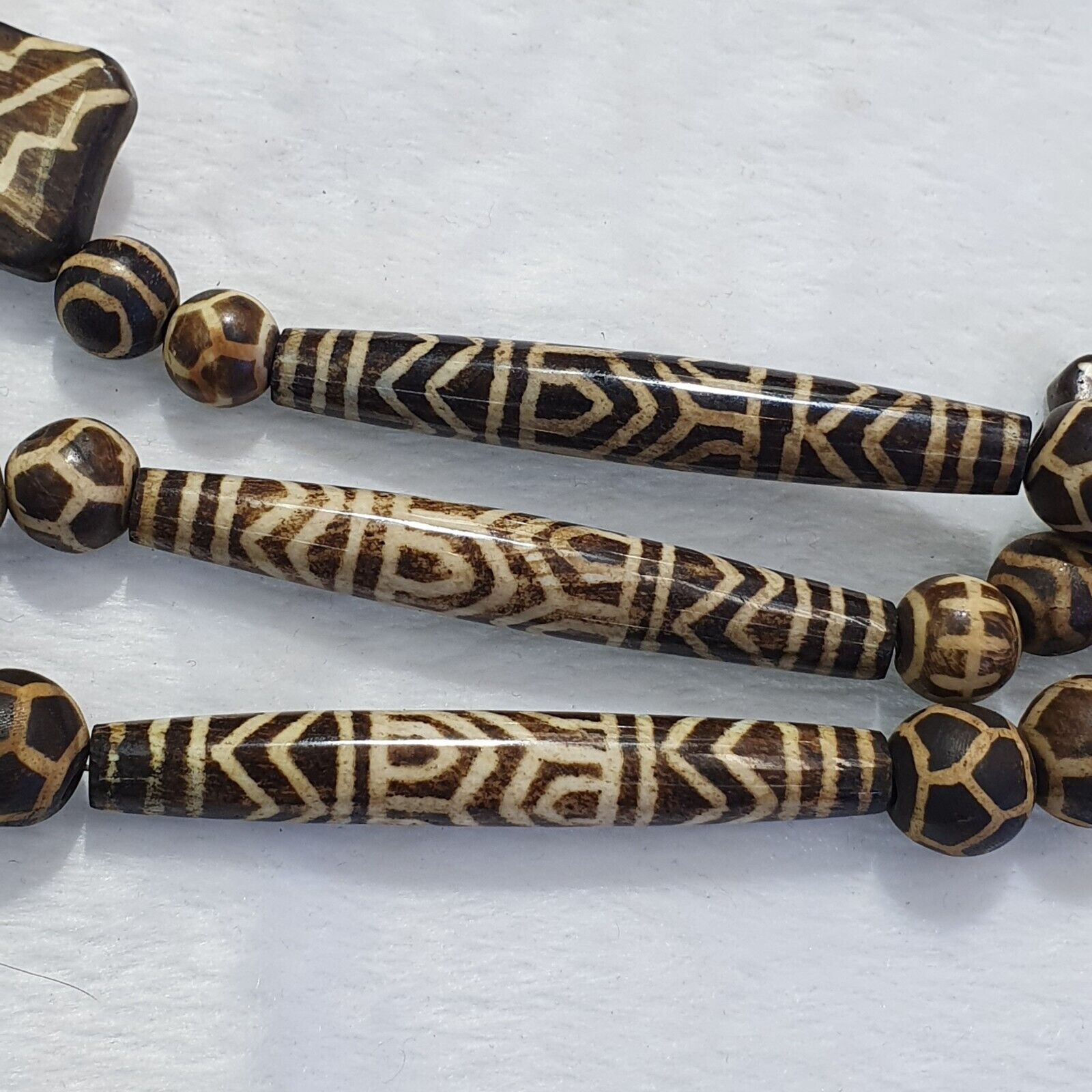 RARE Very Old PUMTEK BEADS Necklace Palmwood Great Patterns Necklace NC22