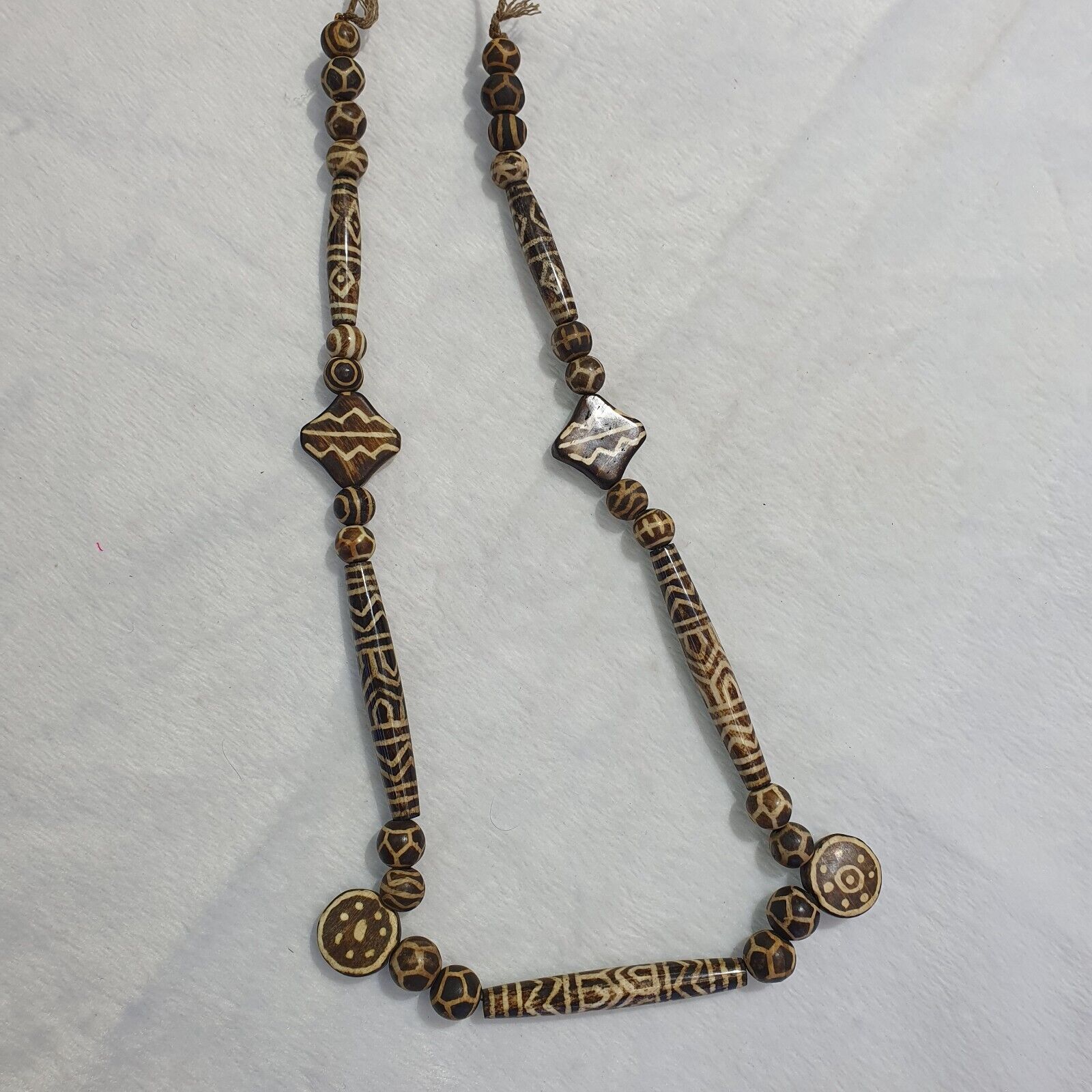 RARE Very Old PUMTEK BEADS Necklace Palmwood Great Patterns Necklace NC22