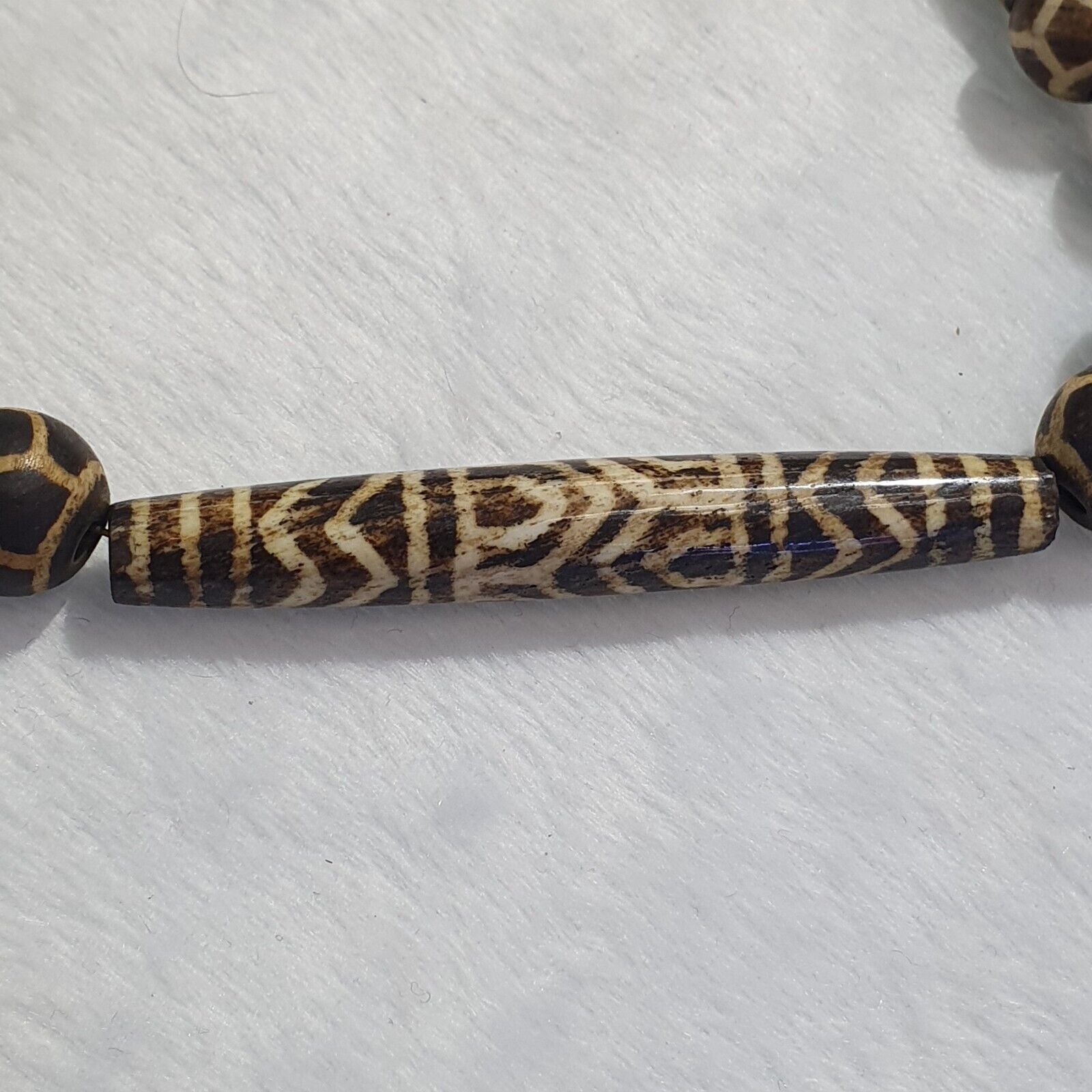 RARE Very Old PUMTEK BEADS Necklace Palmwood Great Patterns Necklace NC22