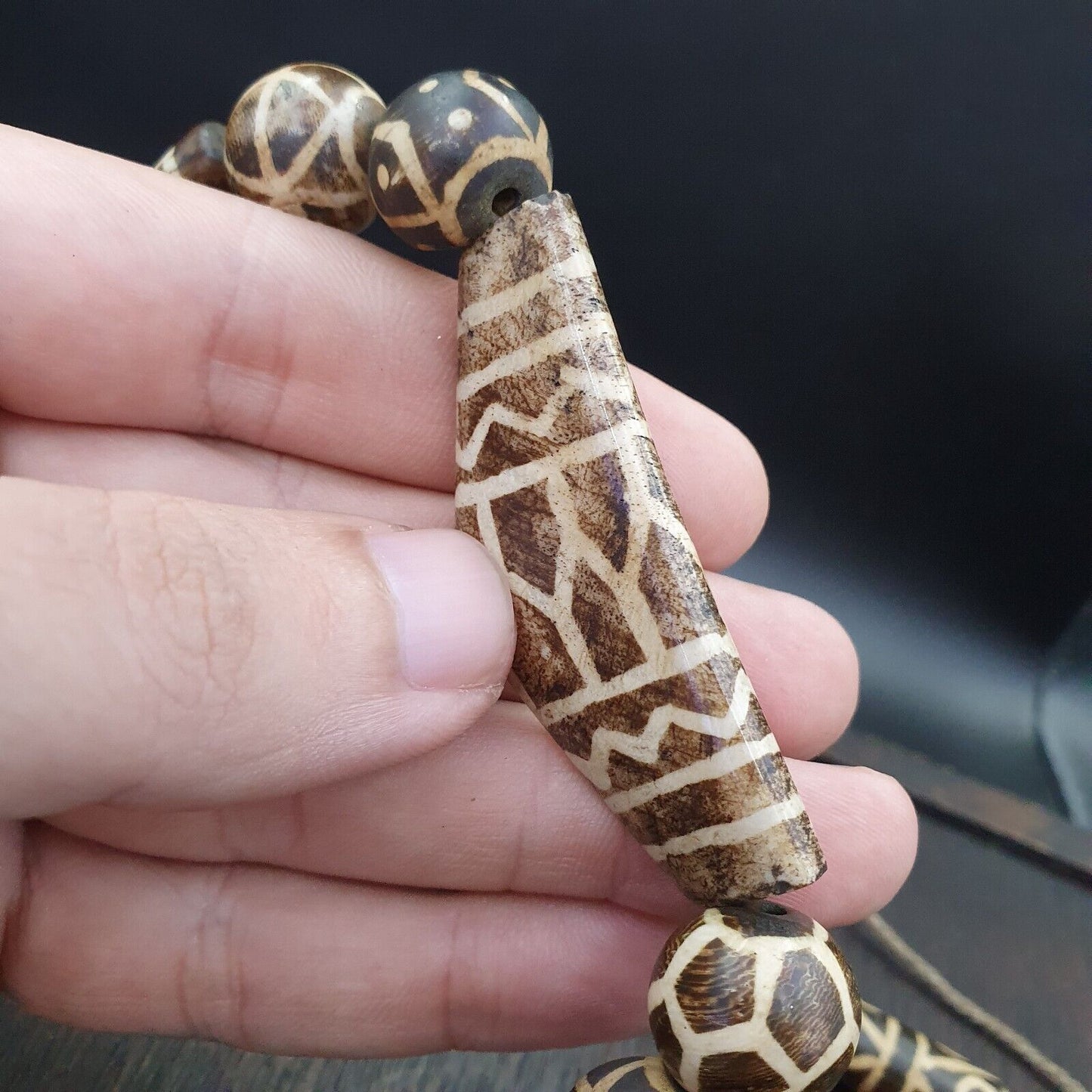稀有非常獨特舊 PUMTEK 珠子項鍊精美圖案項鍊 NC12