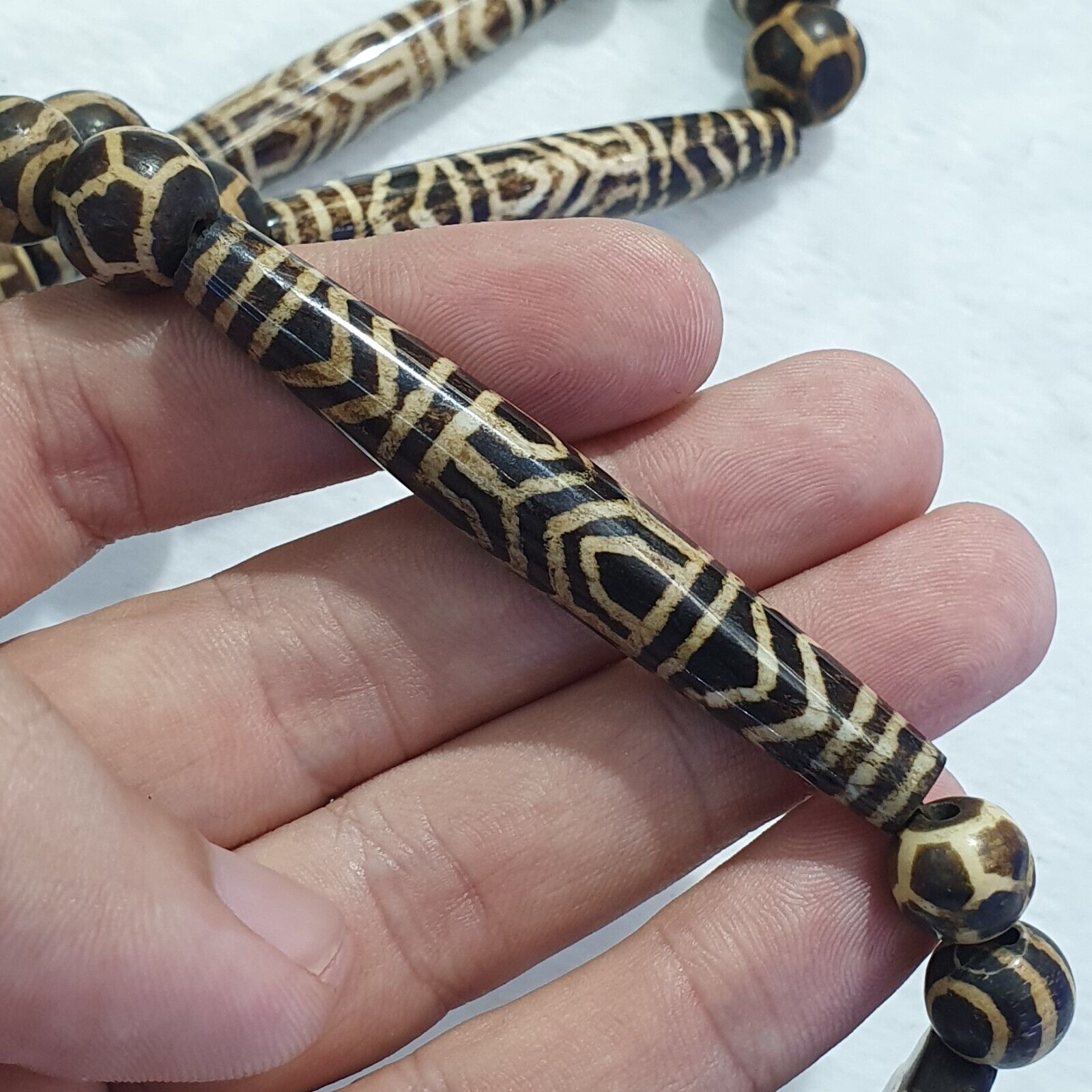 RARE Very Old PUMTEK BEADS Necklace Palmwood Great Patterns Necklace NC22