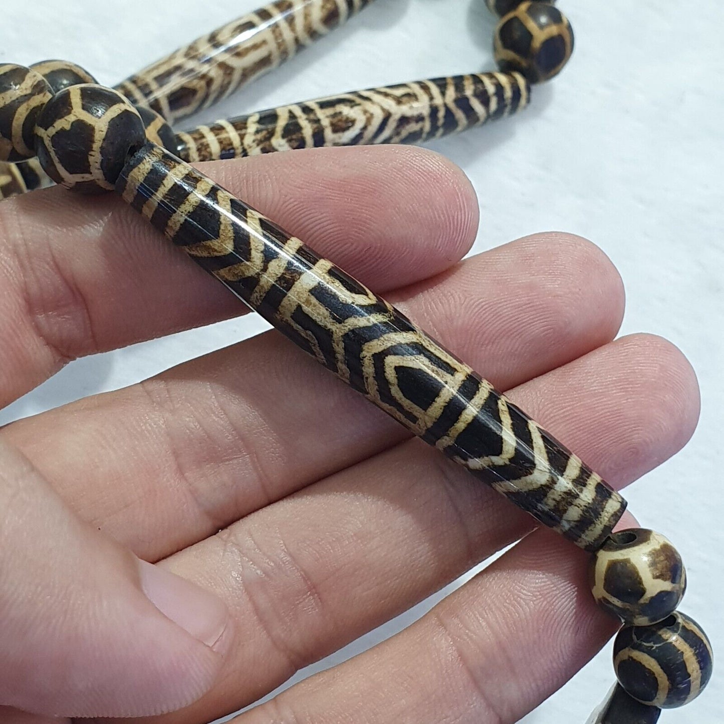 稀有非常舊 PUMTEK 珠子項鍊棕櫚木精美圖案項鍊 NC22