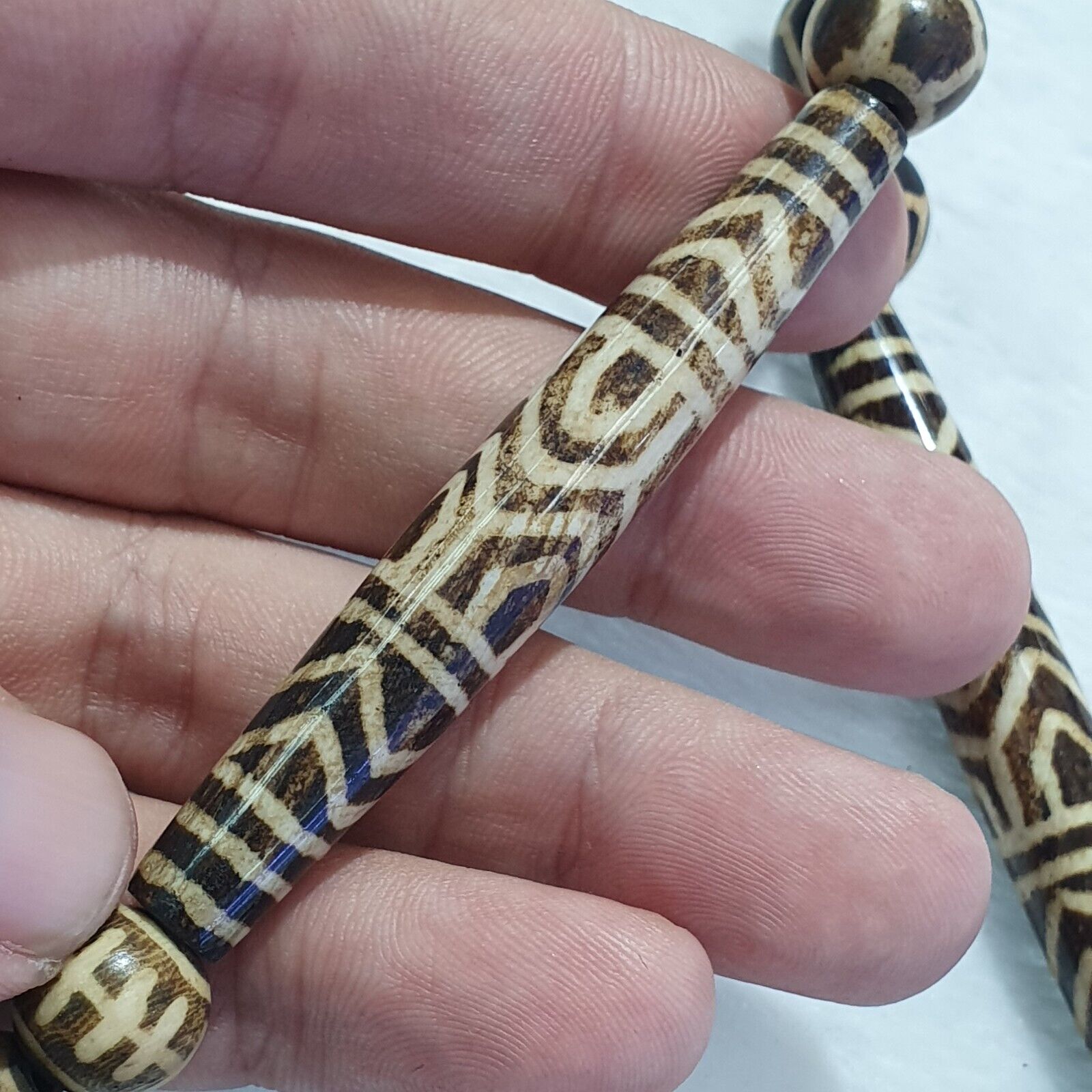 RARE Very Old PUMTEK BEADS Necklace Palmwood Great Patterns Necklace NC22