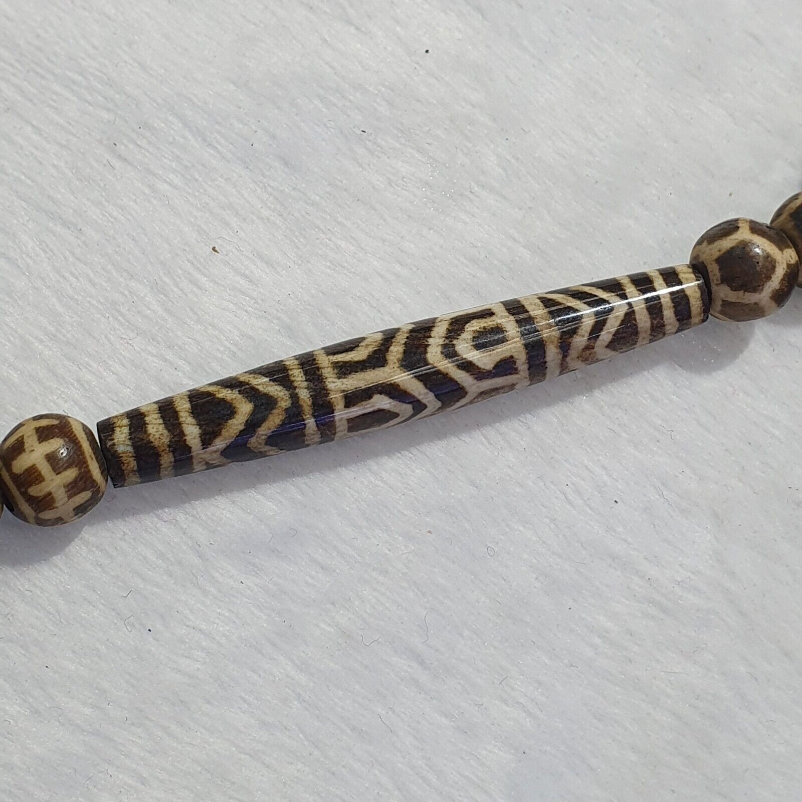 RARE Very Old PUMTEK BEADS Necklace Palmwood Great Patterns Necklace NC22
