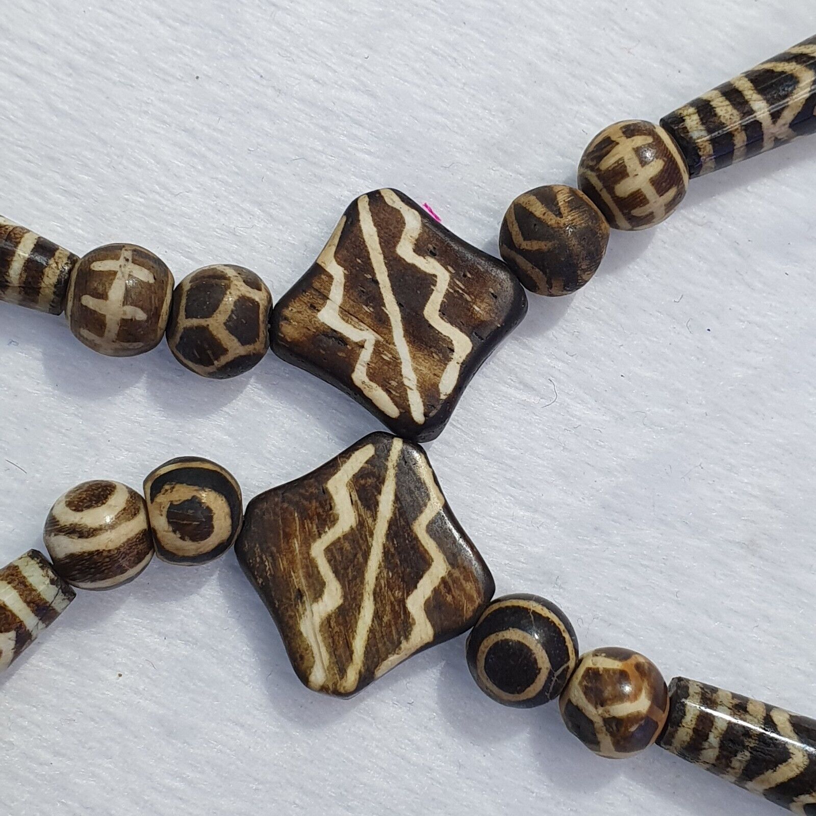 RARE Very Old PUMTEK BEADS Necklace Palmwood Great Patterns Necklace NC22