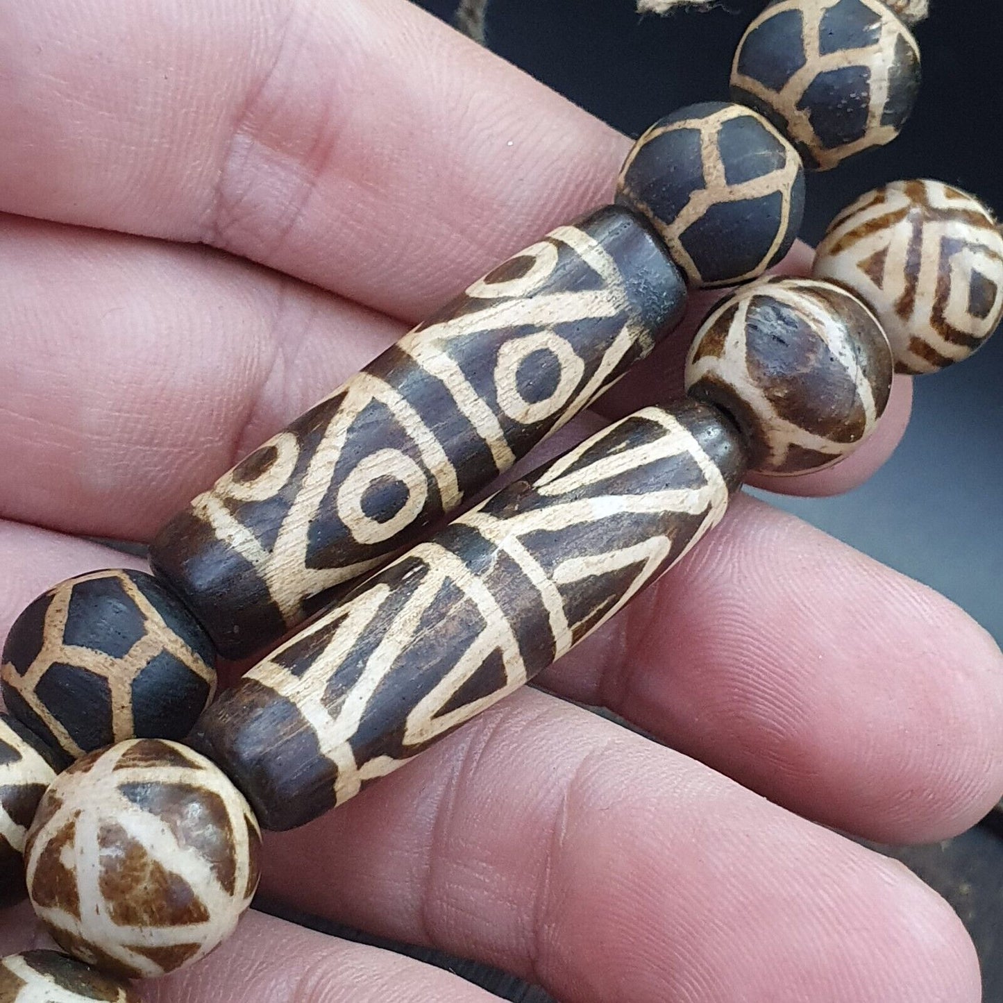 稀有非常獨特舊 PUMTEK 珠子項鍊精美圖案項鍊 NC12