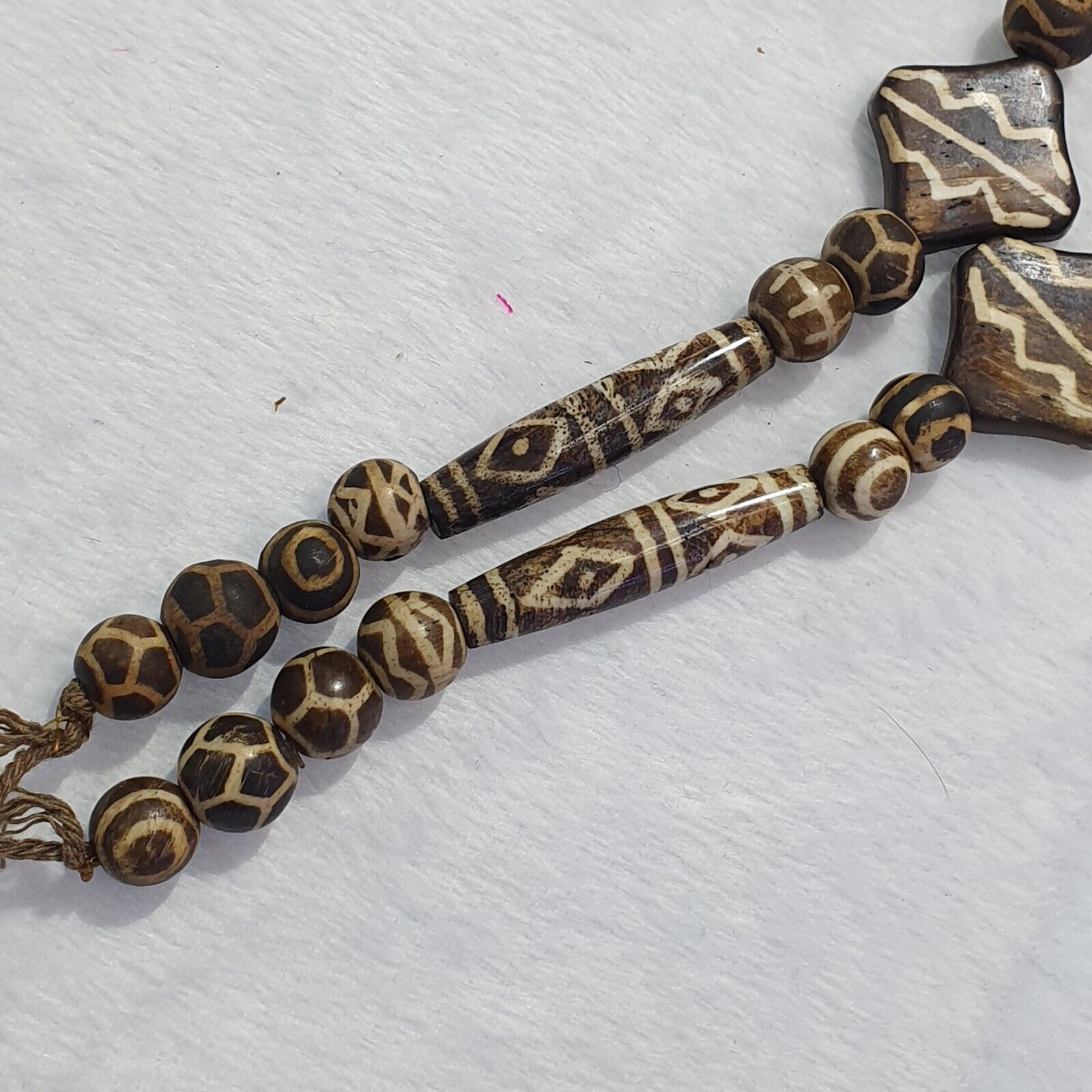 RARE Very Old PUMTEK BEADS Necklace Palmwood Great Patterns Necklace NC22
