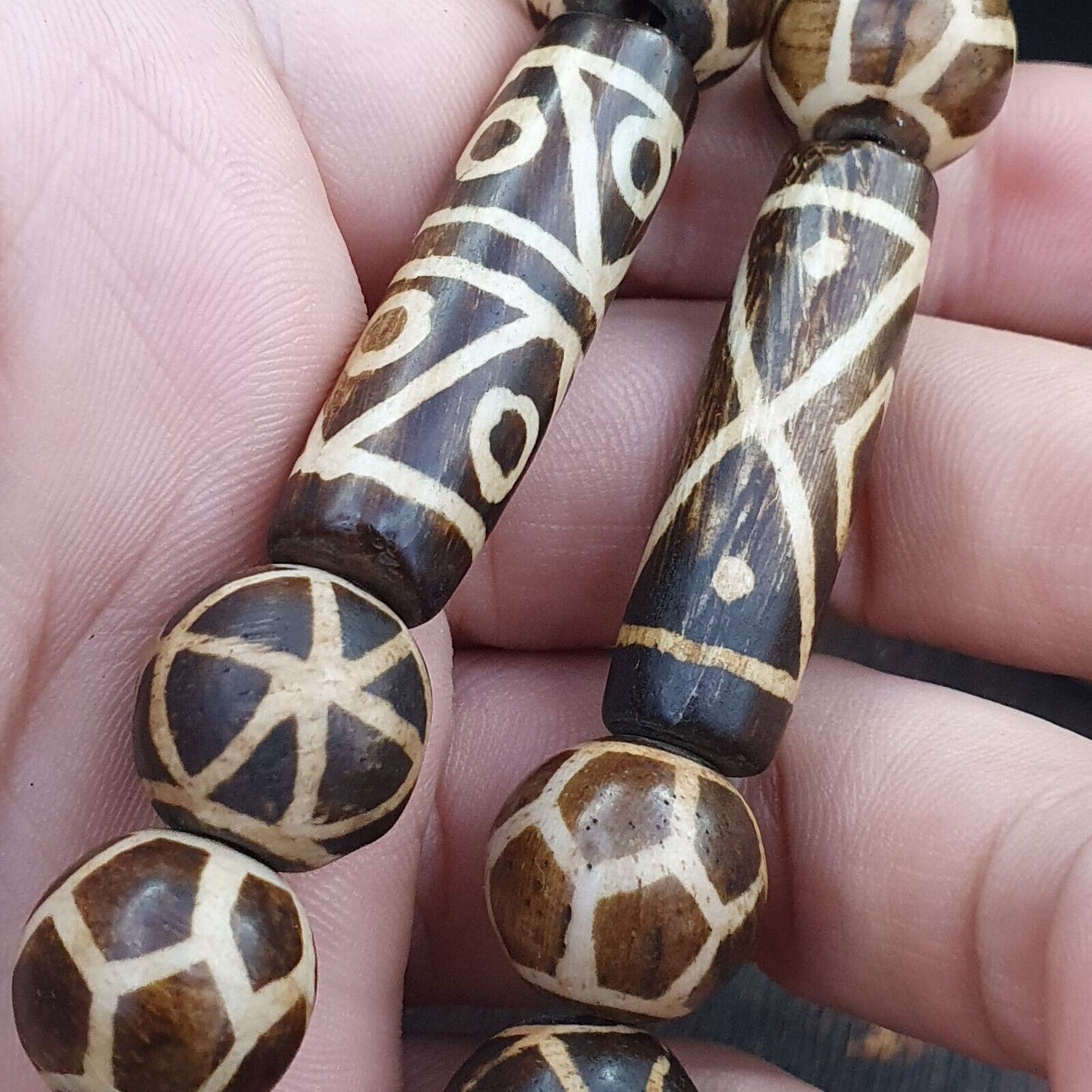 稀有非常獨特舊 PUMTEK 珠子項鍊精美圖案項鍊 NC12